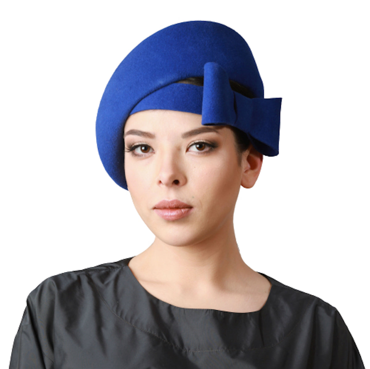 Velour Fur Felt Beret with Bow