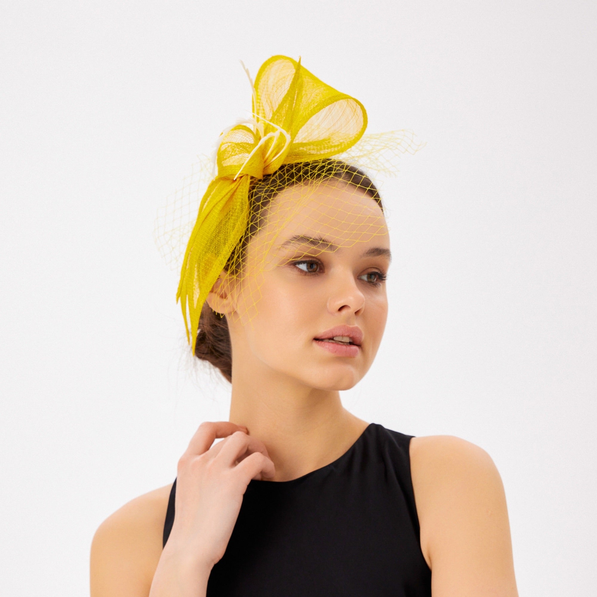 Bow Fascinator Hat with Veil & Feathers - Divahats boutique