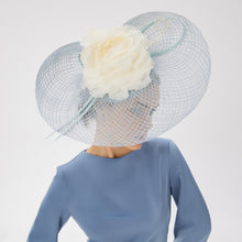 Load image into Gallery viewer, Blue fascinator derby hat for women with flower - Divahats boutique