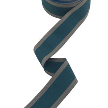 Load image into Gallery viewer, 1,58 inch (40mm) Grey Sand Stripes and Turquoise Blue Millinery Grosgrain Ribbon - 1yard