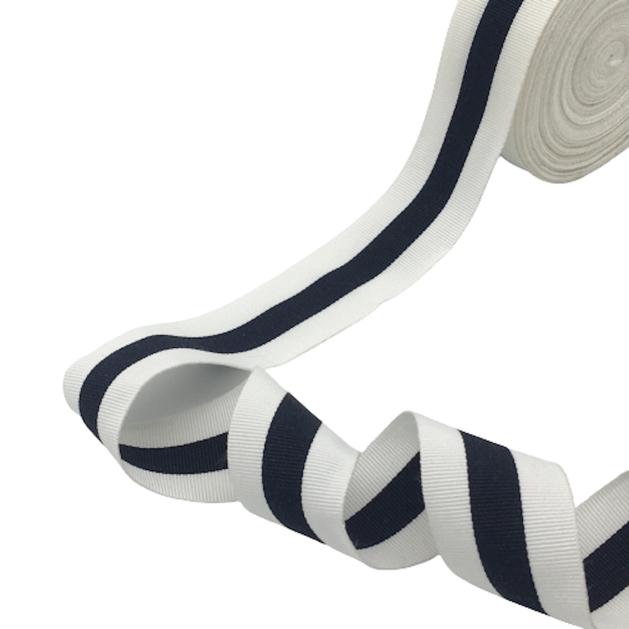 1,58 inch (40mm) Navy Blue Stripe and White Millinery Grosgrain Ribbon - 1yard