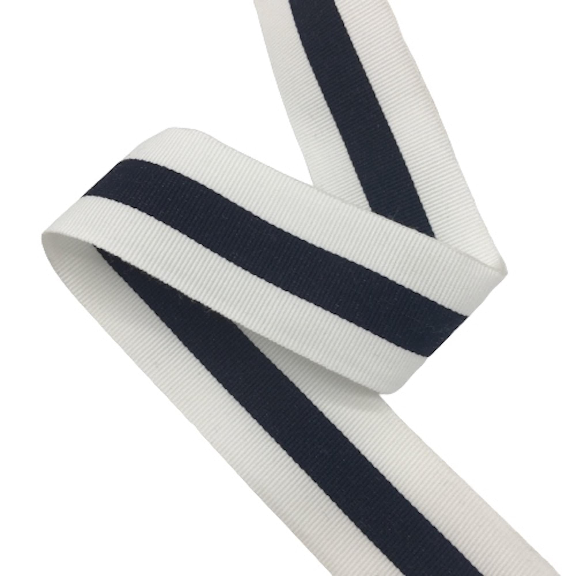 1,58 inch (40mm) Navy Blue Stripe and White Millinery Grosgrain Ribbon - 1yard
