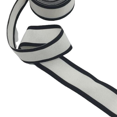 1,58 inch (40mm) Black Stripes and White Millinery Grosgrain Ribbon - 1yard