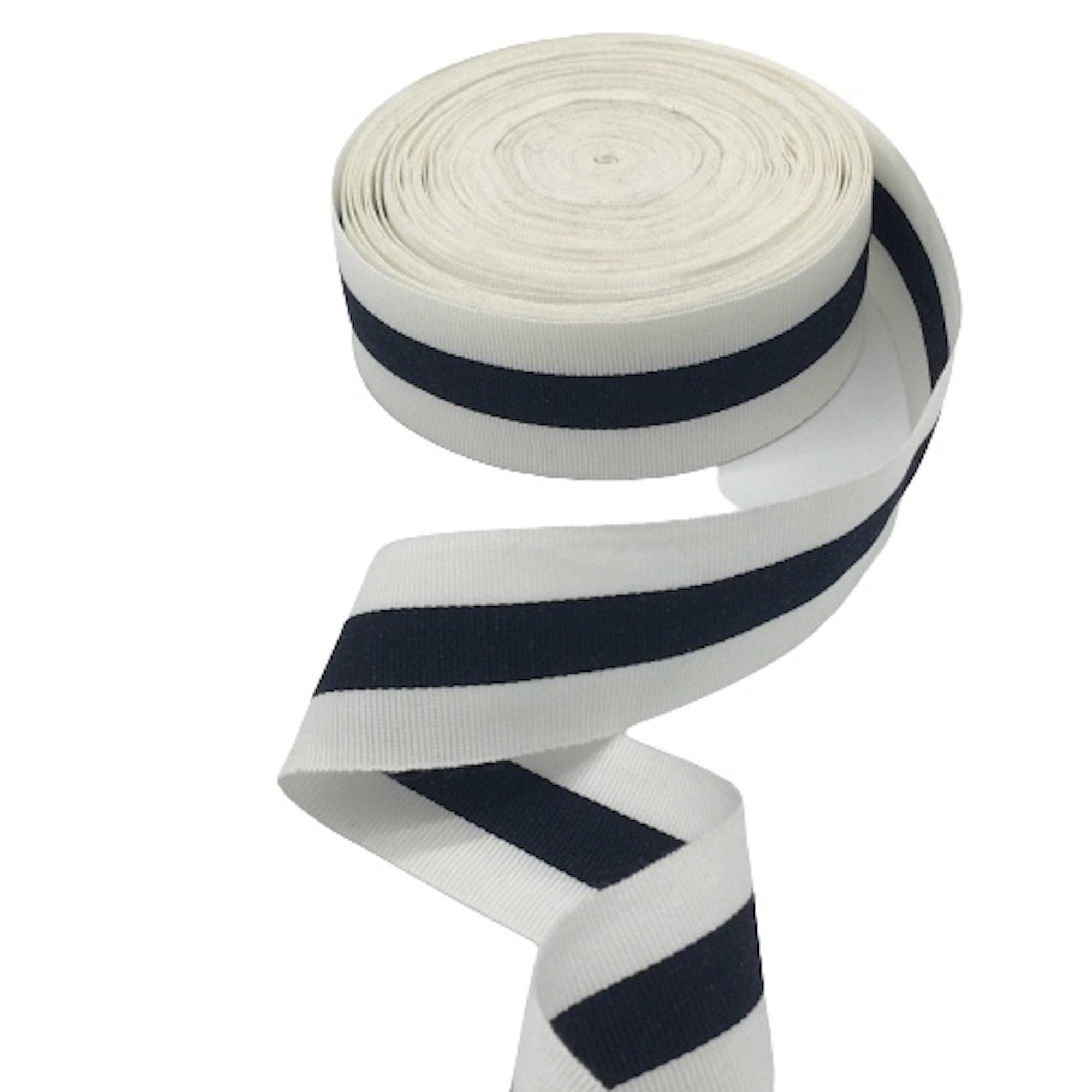 1,58 inch (40mm) Navy Blue Stripe and White Millinery Grosgrain Ribbon - 1yard