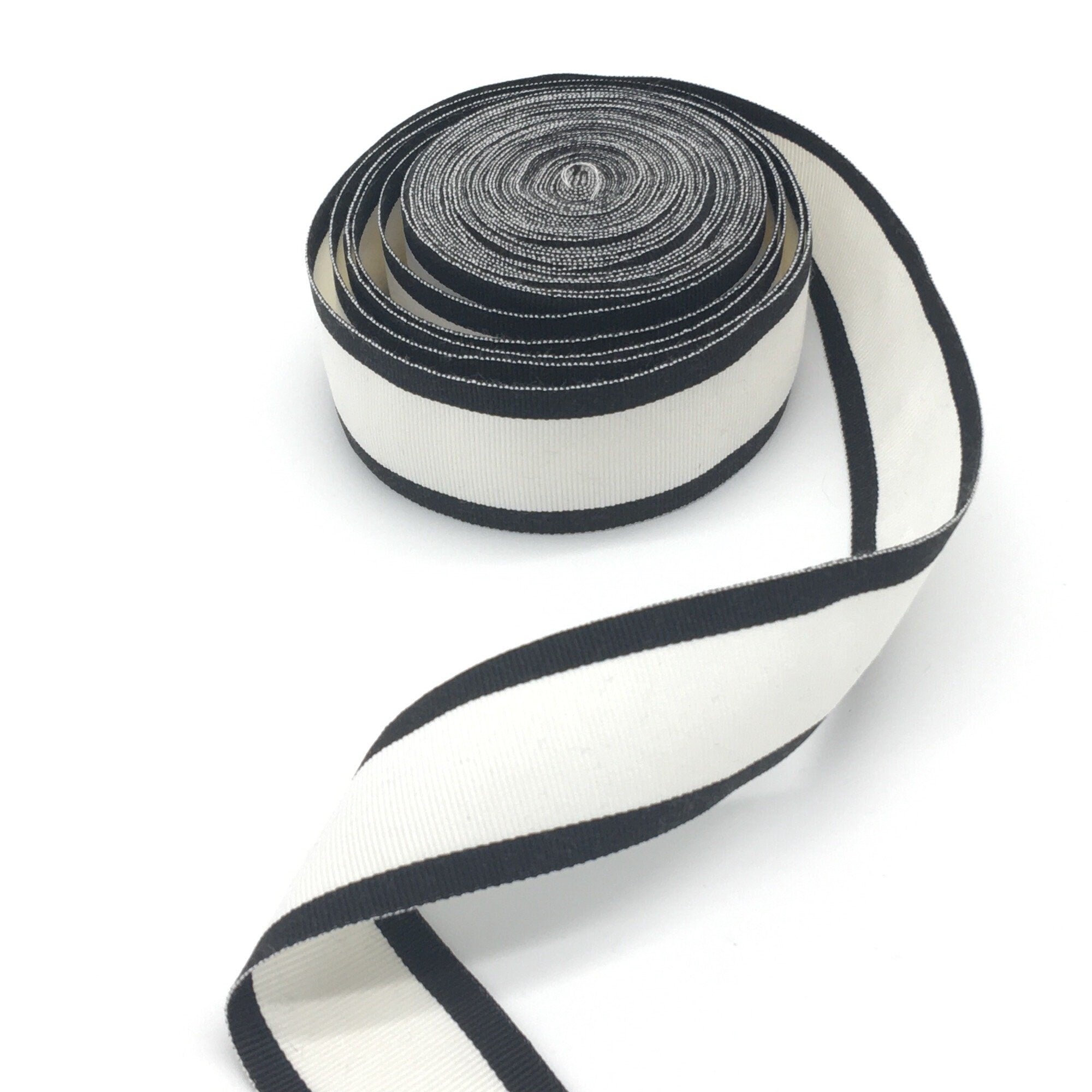 1,58 inch (40mm) Black Stripes and White Millinery Grosgrain Ribbon - 1yard