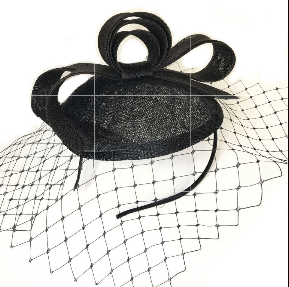Sophisticated Black Tea Party Hat with Bow and Veil Detail