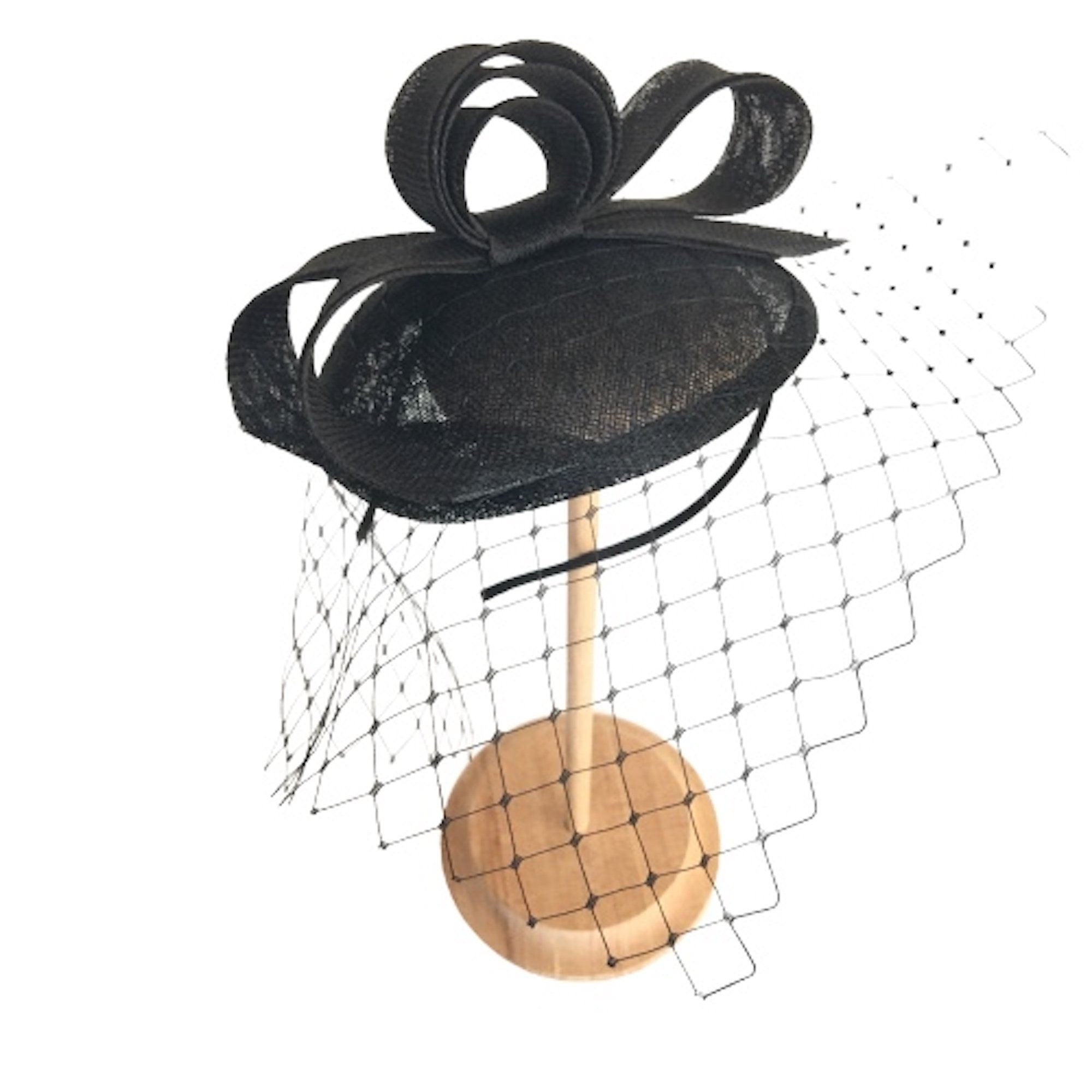 Sophisticated Black Tea Party Hat with Bow and Veil Detail