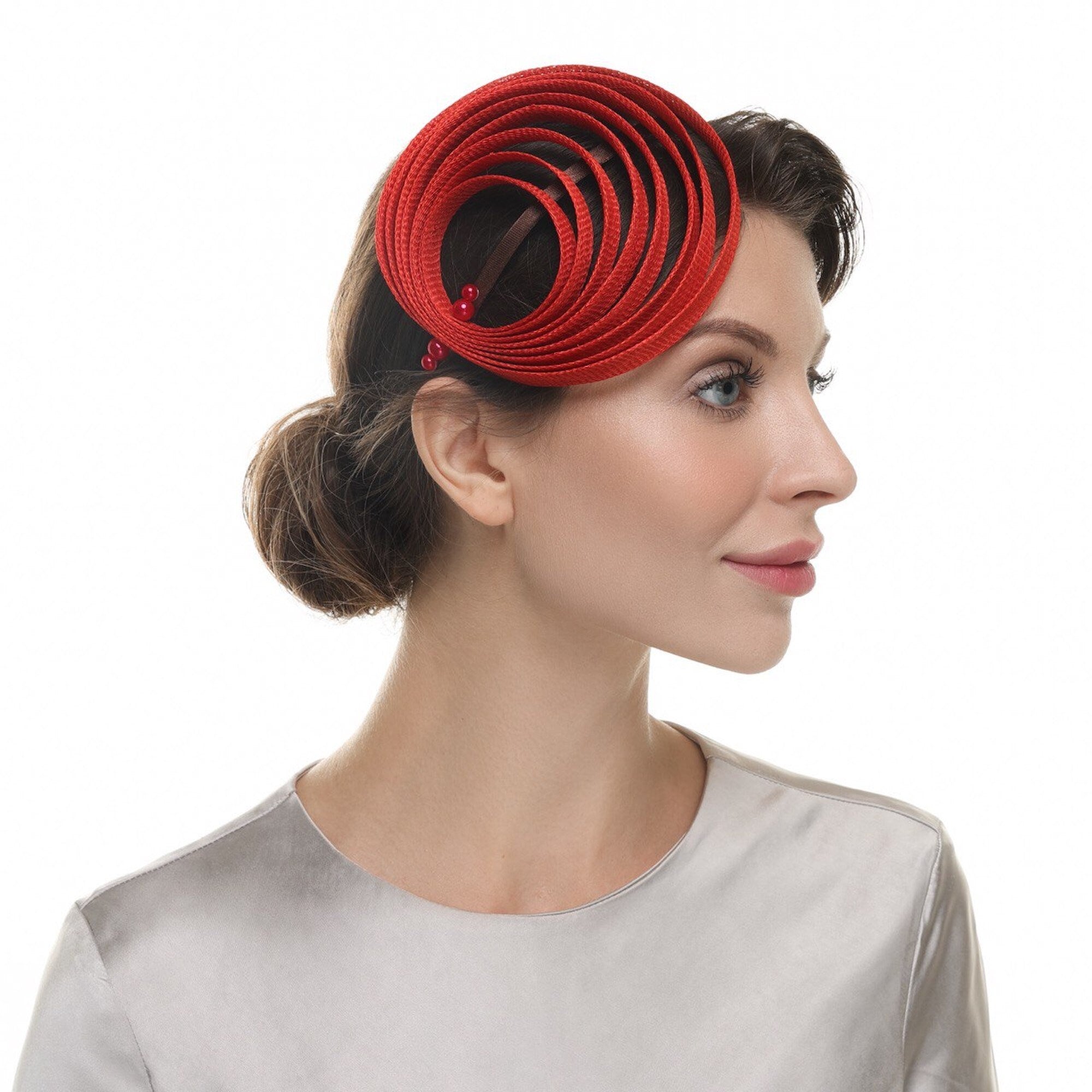Minimalist Red Fascinator Hat Perfect for Derby Tea Party Wedding