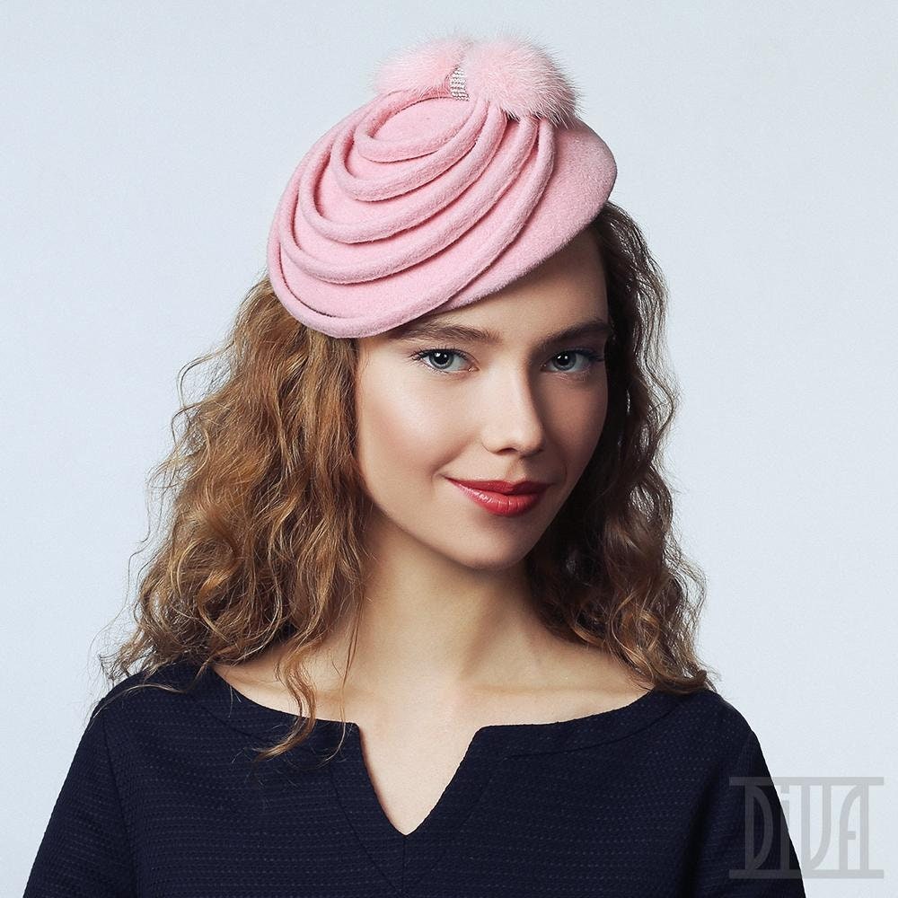 Fur Felt Fascinator Hat with Mink Fur Trim