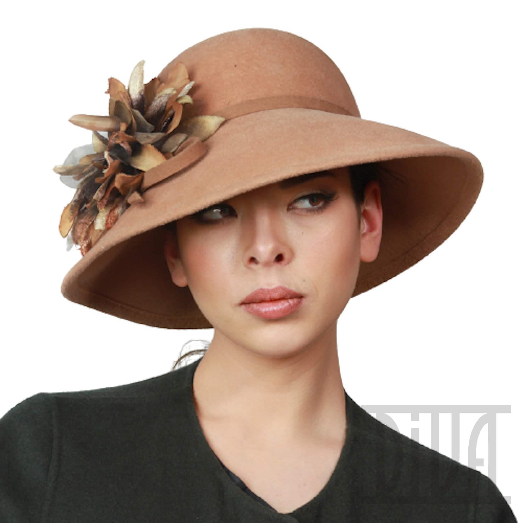 Elegant Wide-Brim Hat with Chrysanthemum