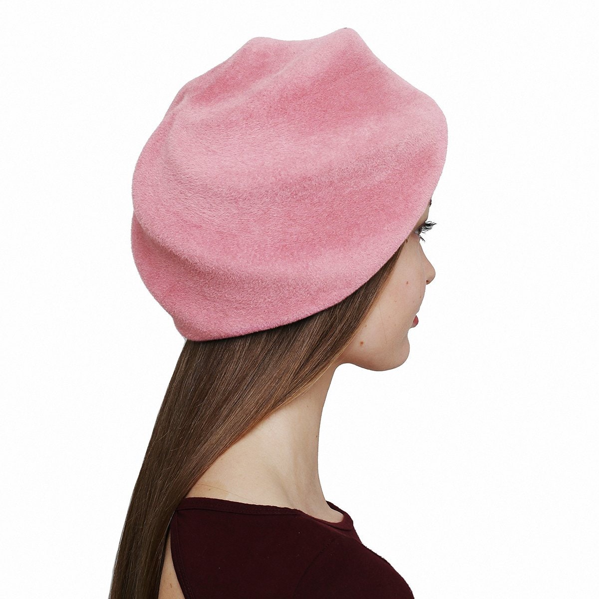 Antic Pink Fur Felt Beret for Women Fashion Winter Hat
