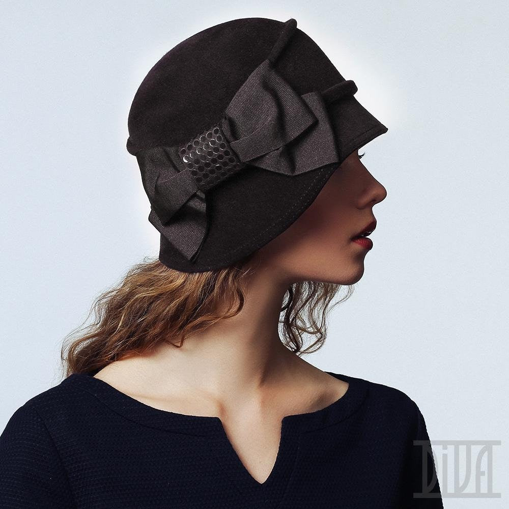 Fur Felt Cloche Hat with Bow Winter Headwear