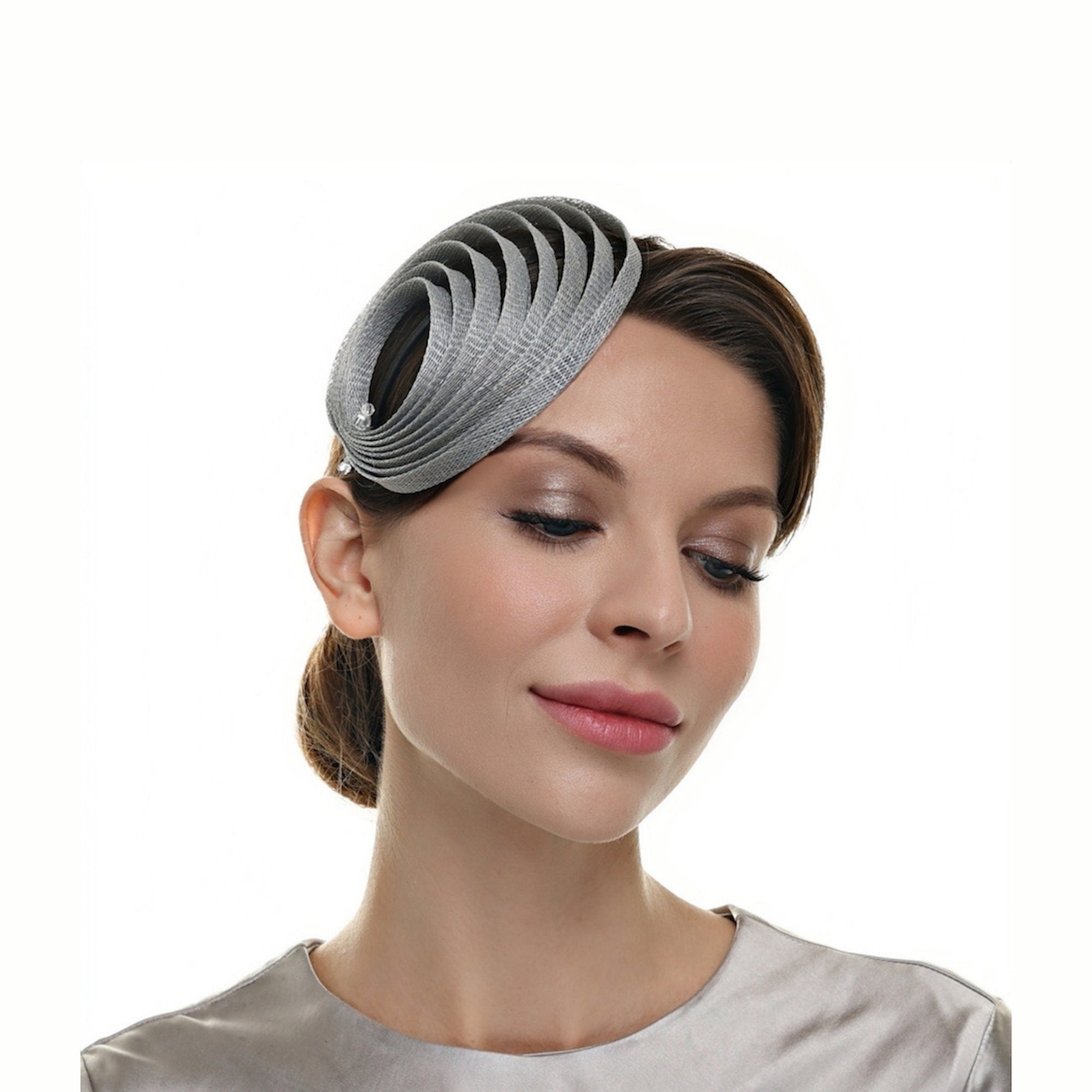 Silver Gray Women Fascinator Hat Derby Wedding Tea Party Church Headwear