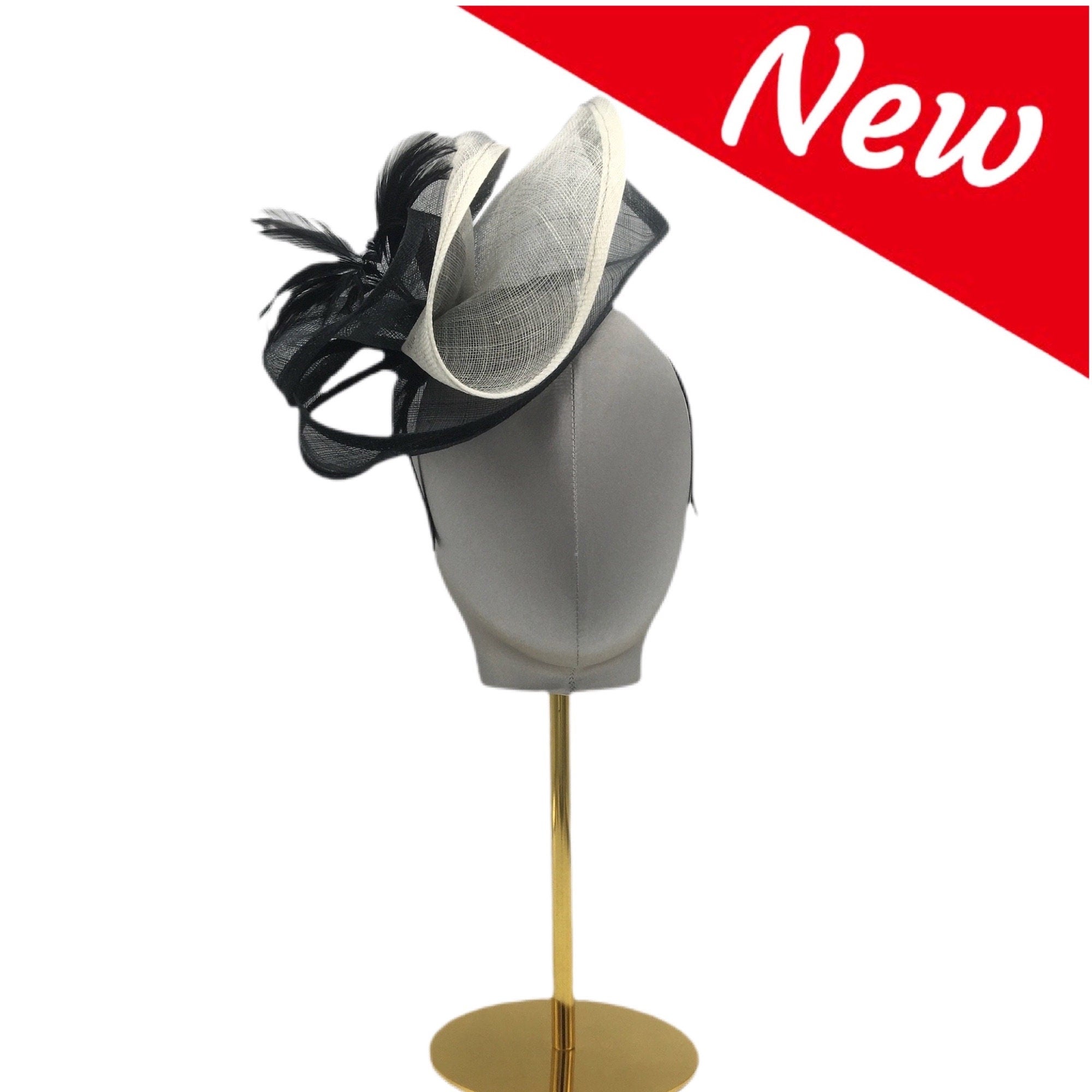 Delicate Fascinator Hat Black&White Flower
