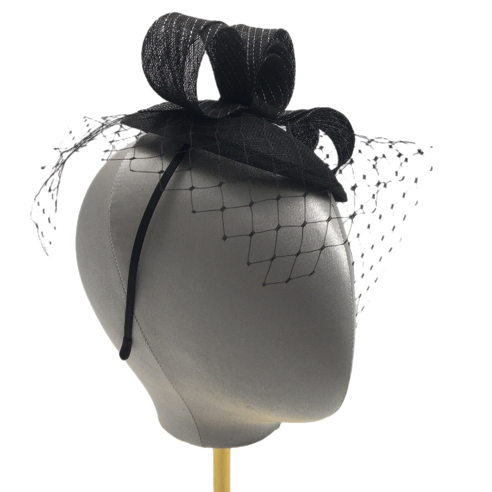 Sophisticated Black Tea Party Hat with Bow and Veil Detail