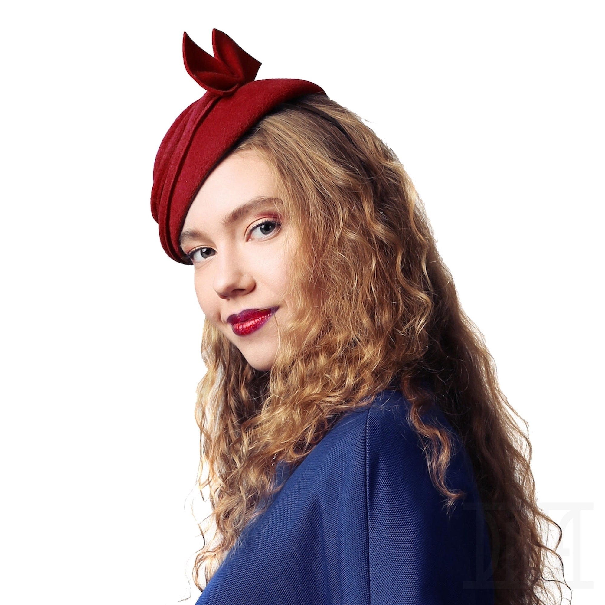 Black Fascinator Fur Felt Elegant Winter Hat