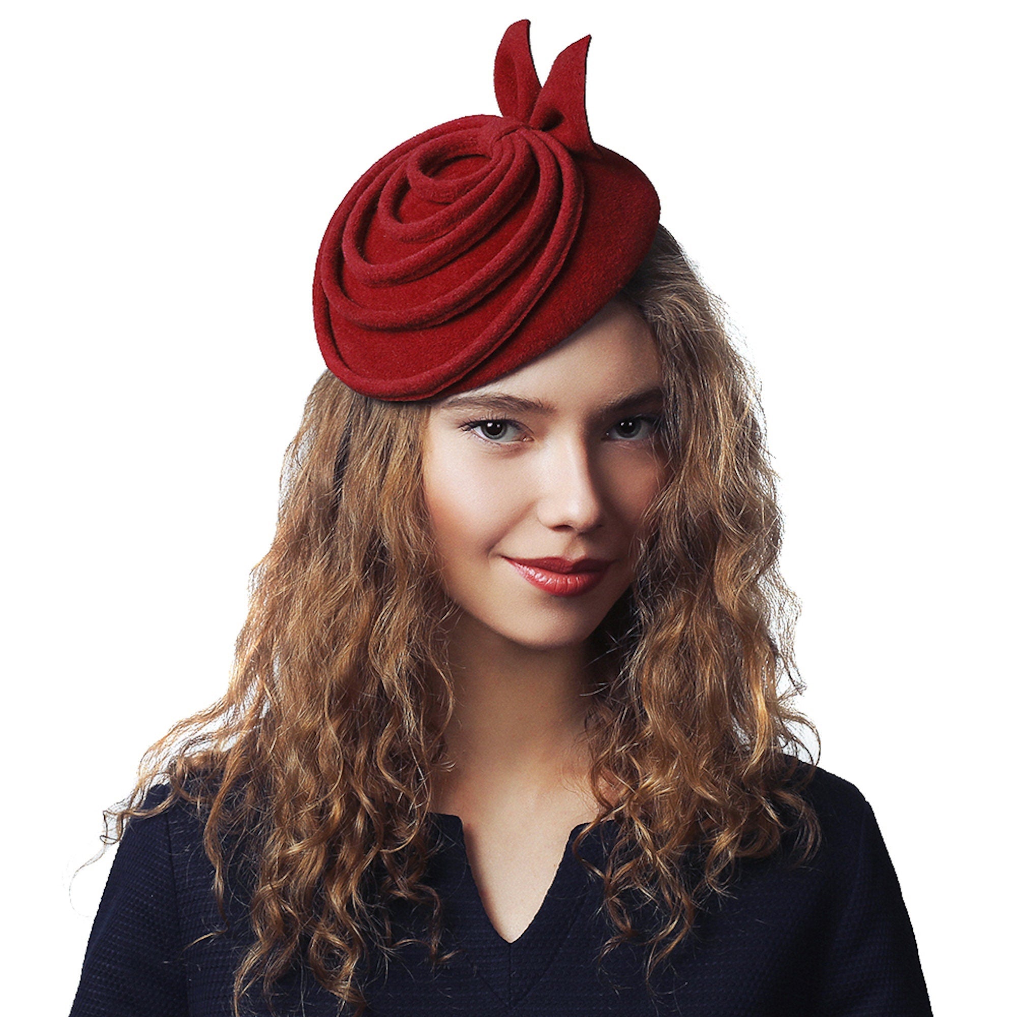 Black Fascinator Fur Felt Elegant Winter Hat