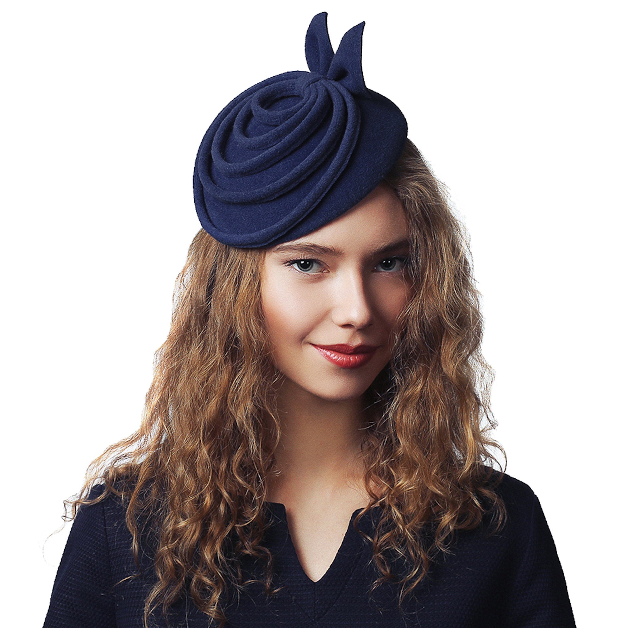 Black Fascinator Fur Felt Elegant Winter Hat