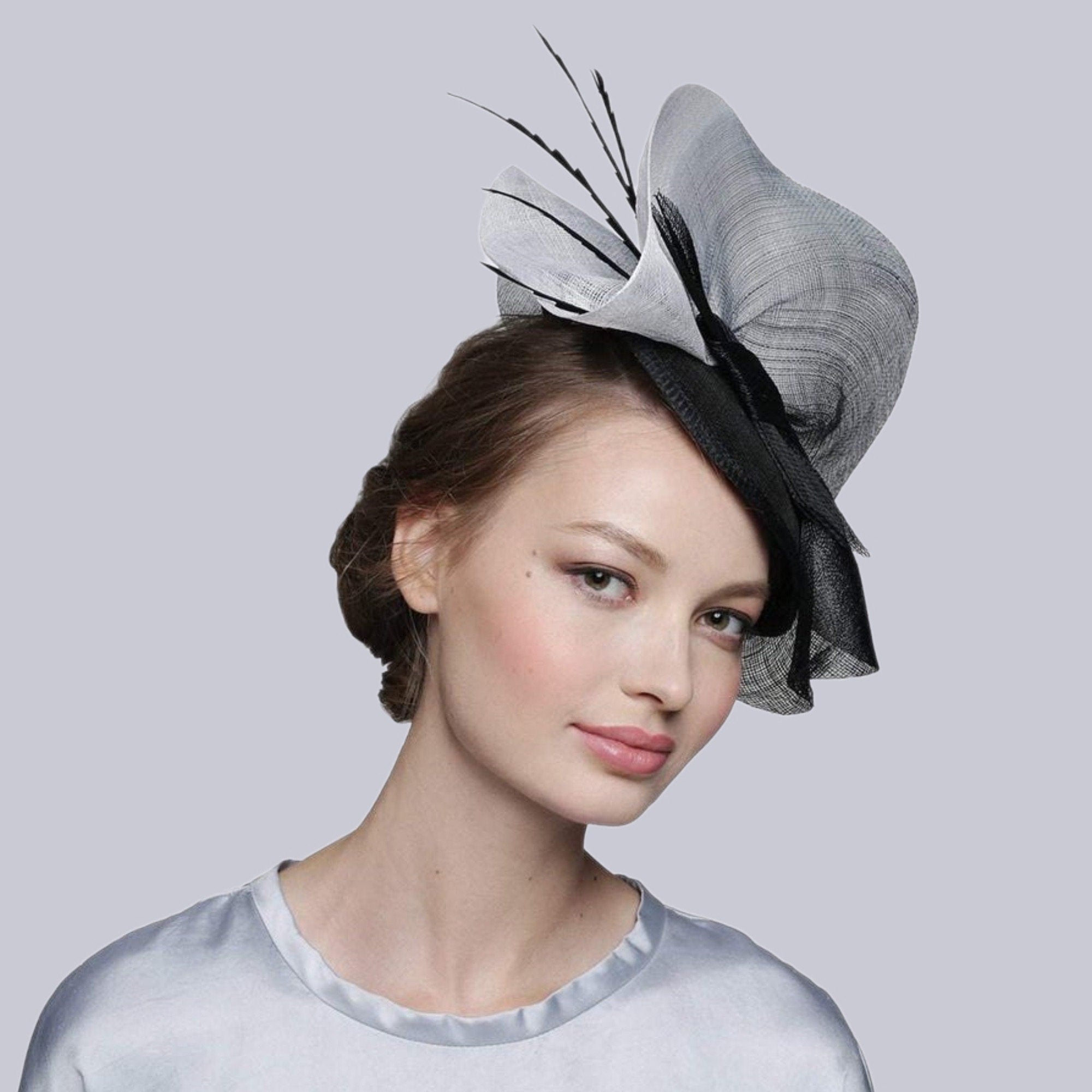 Black & White Sinamay Fascinator Kentucky Derby, Tea Party, Wedding Headwear