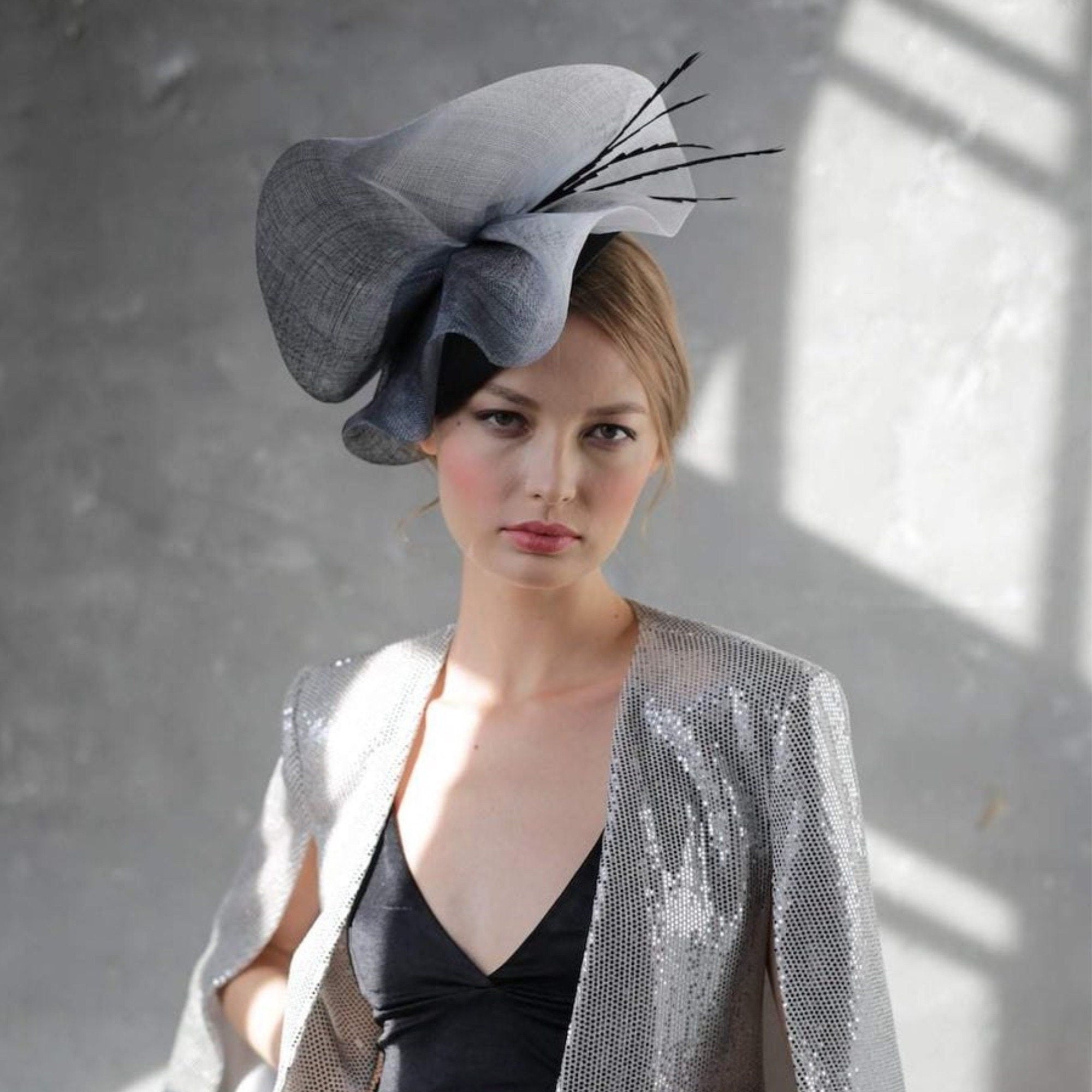 Black & White Sinamay Fascinator Kentucky Derby, Tea Party, Wedding Headwear