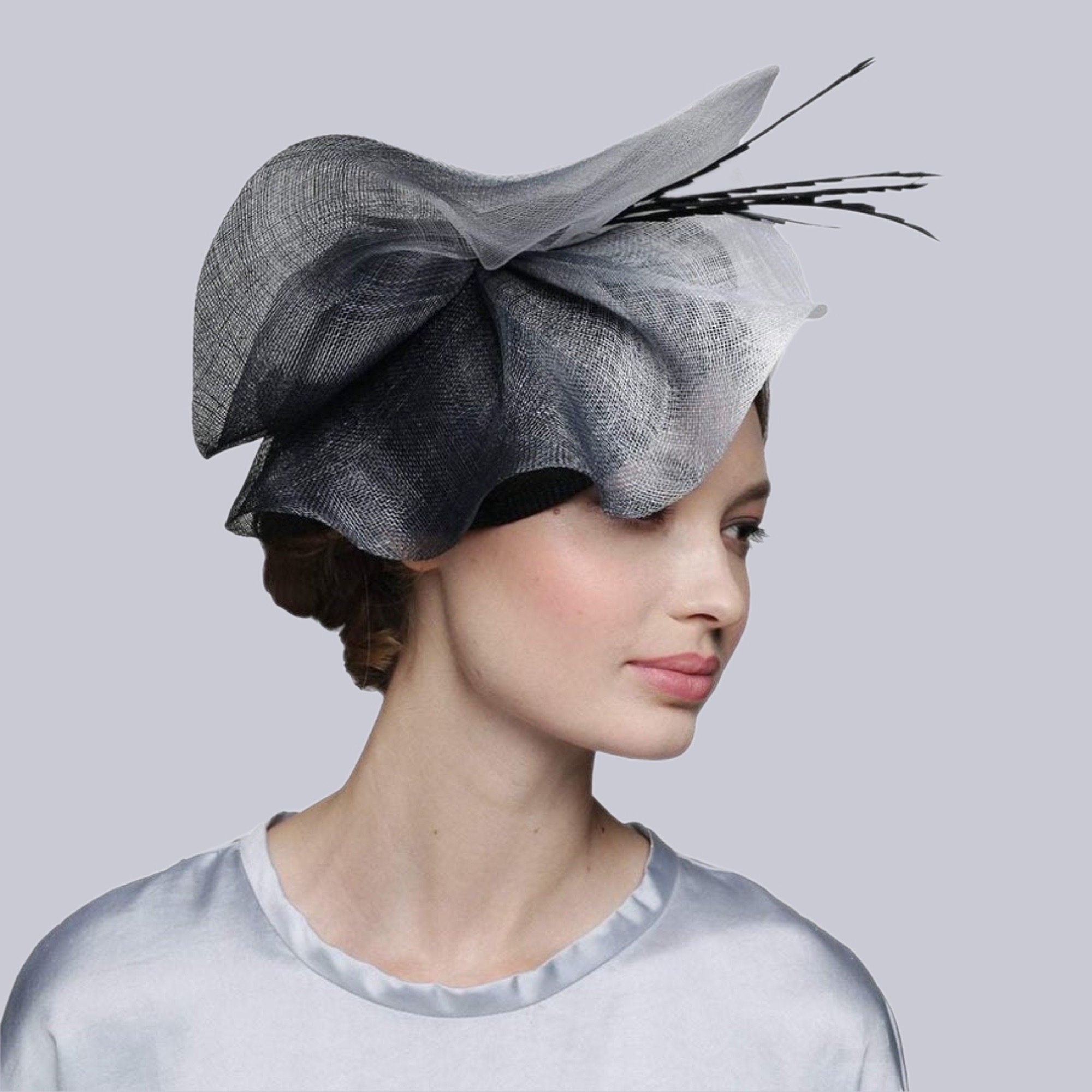 Black & White Sinamay Fascinator Kentucky Derby, Tea Party, Wedding Headwear