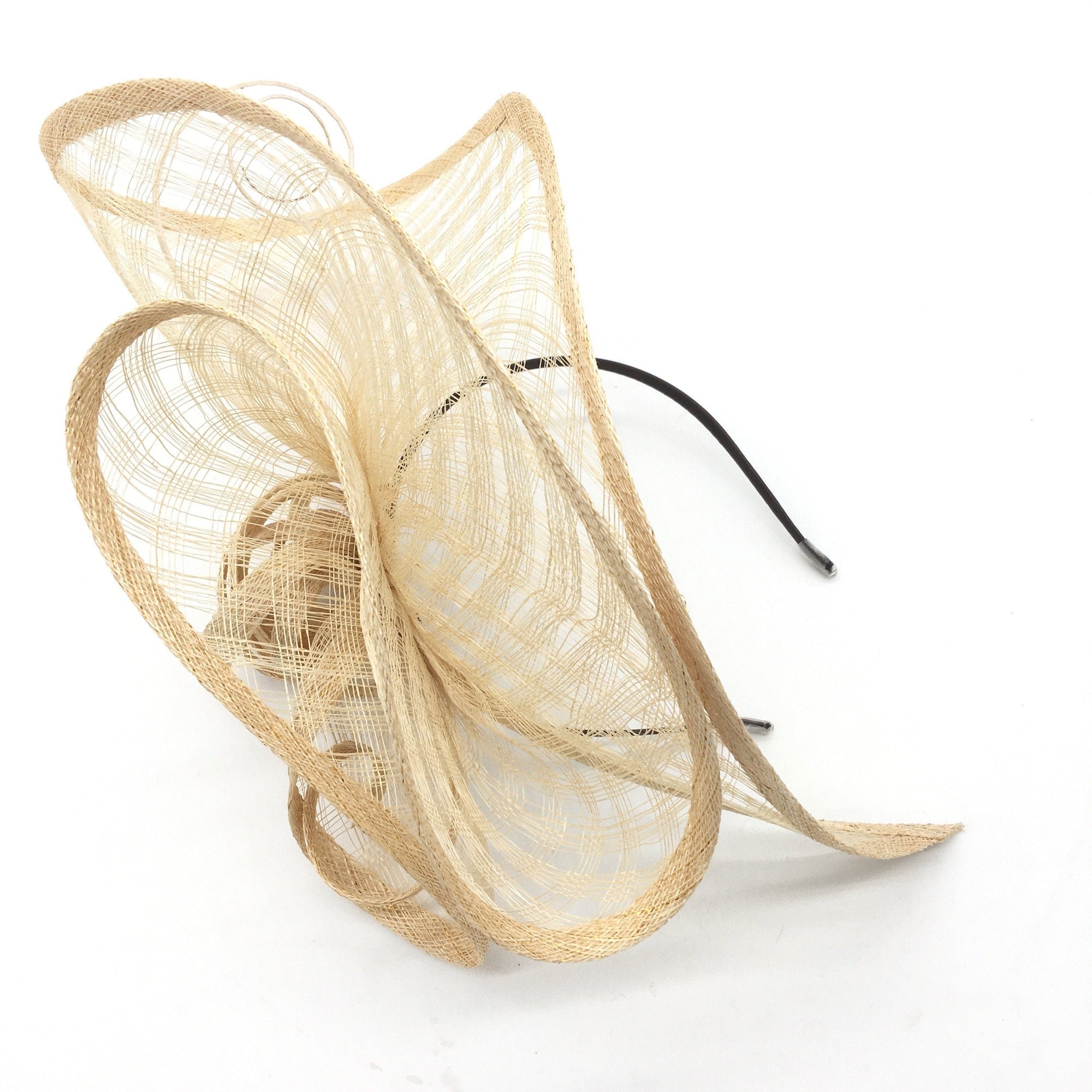 Elegant Black Fascinator with Lurex Trim & Feather