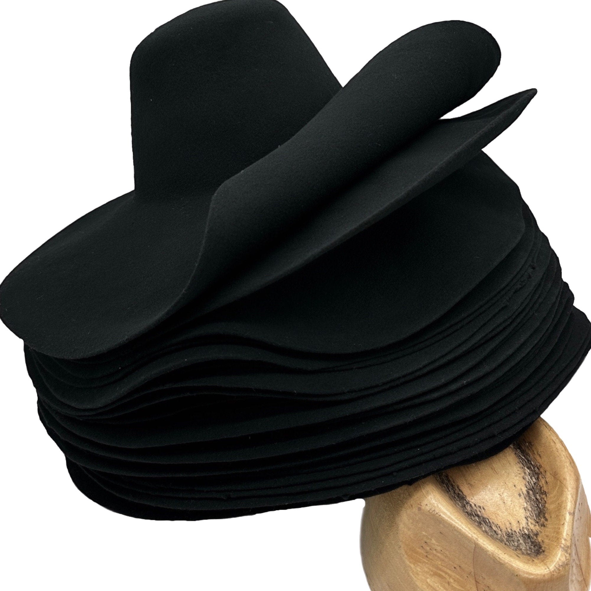 200 g Black felt capelines hat bodies a wide brim and a tall