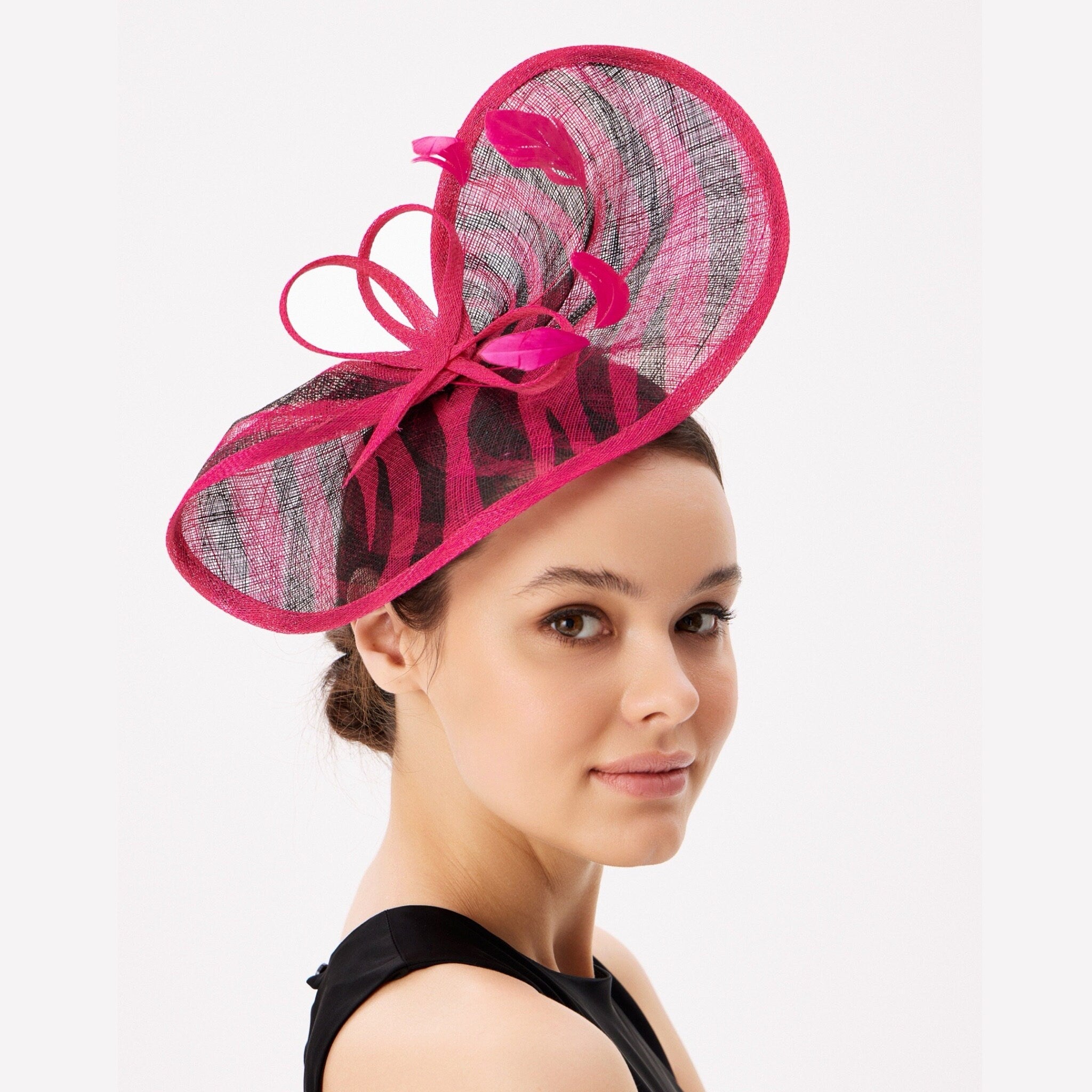 Fuchsia and Black Fascinator Hat