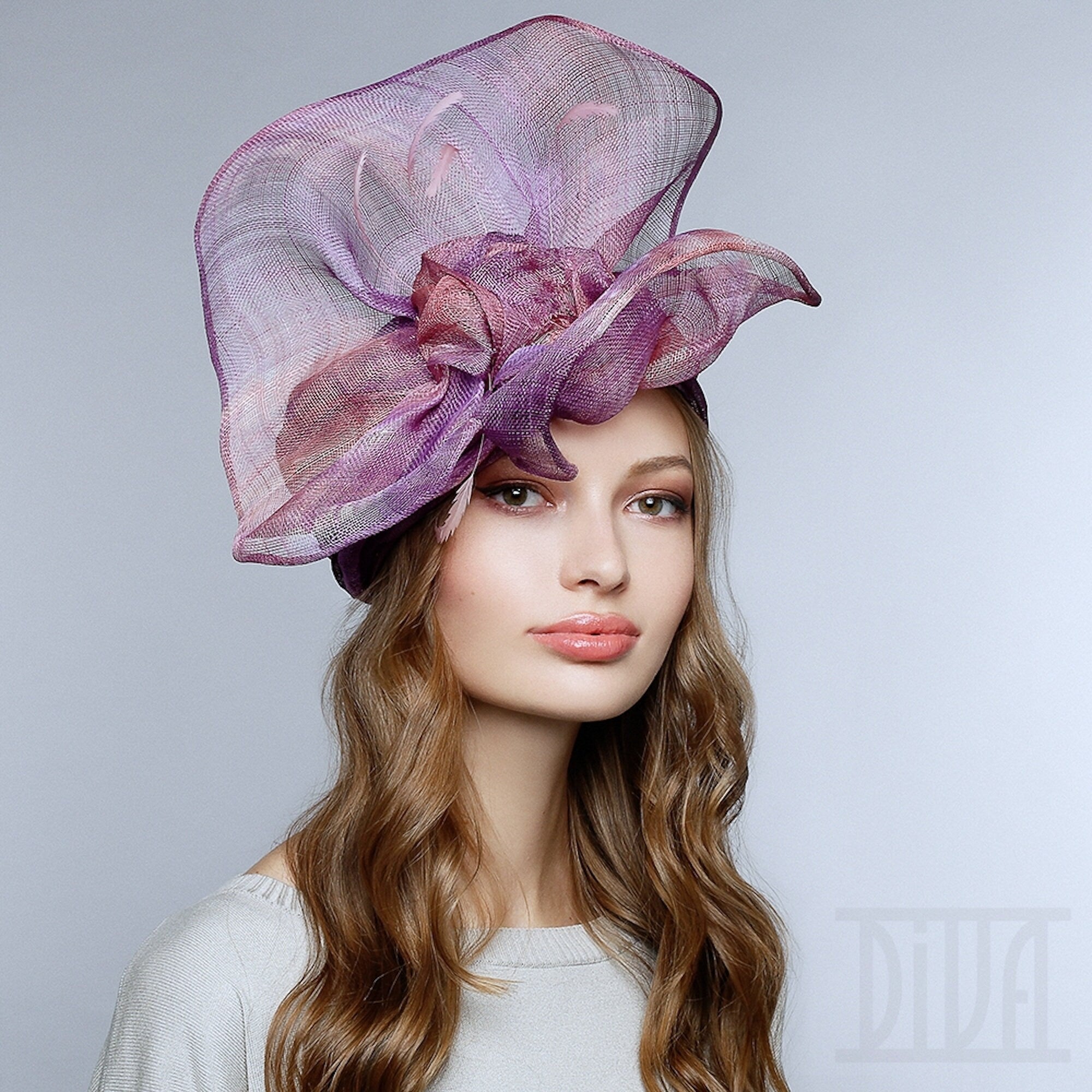 Sinamay Fabric Violet&Pink Print for Millinery and Hat Making - 1 meter x90 cm