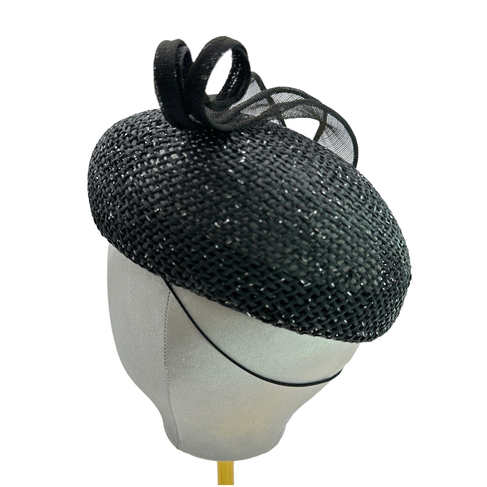 Small Straw Beret Headband with Elegant Trim