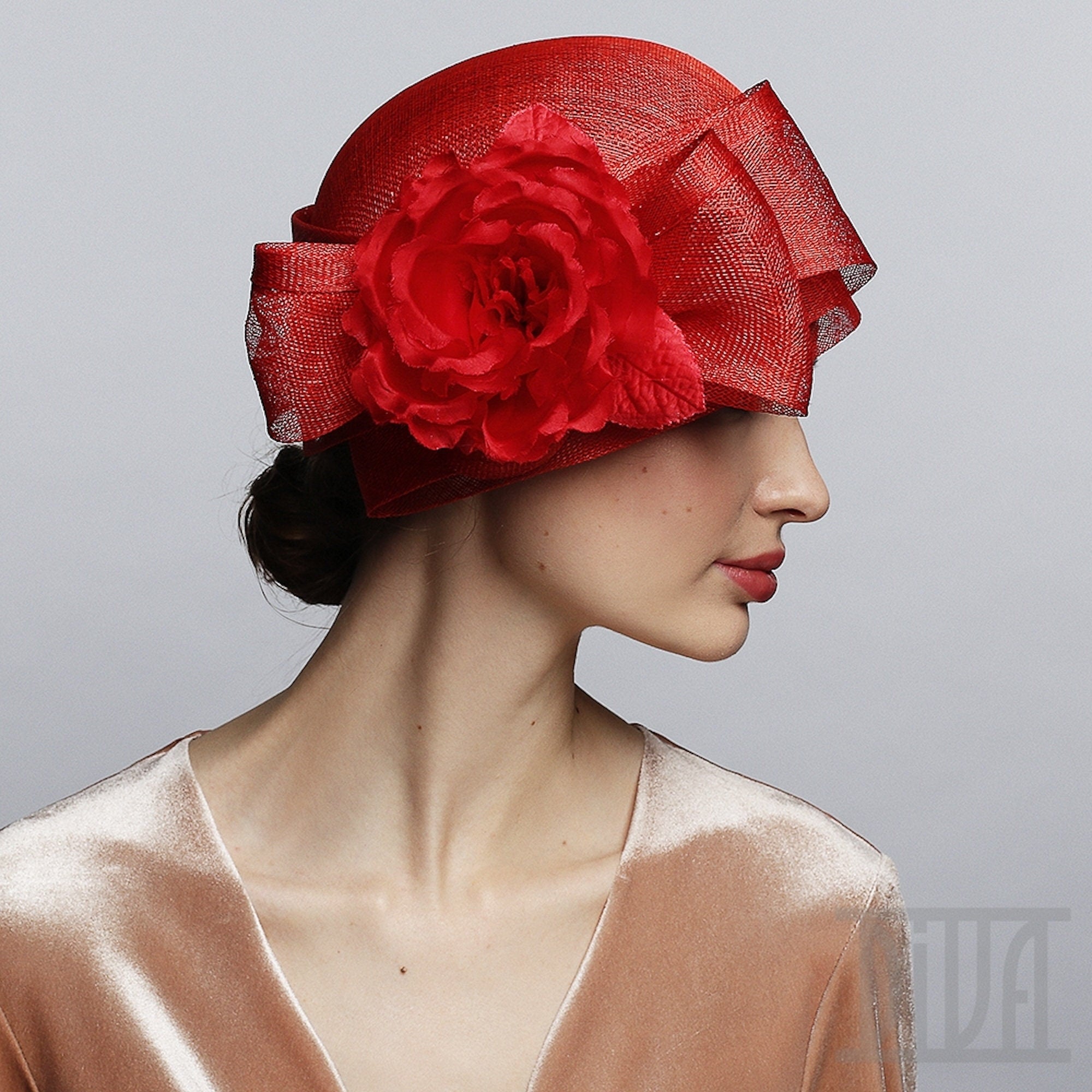 Lovely Cloche with Rose Derby Wedding Hat