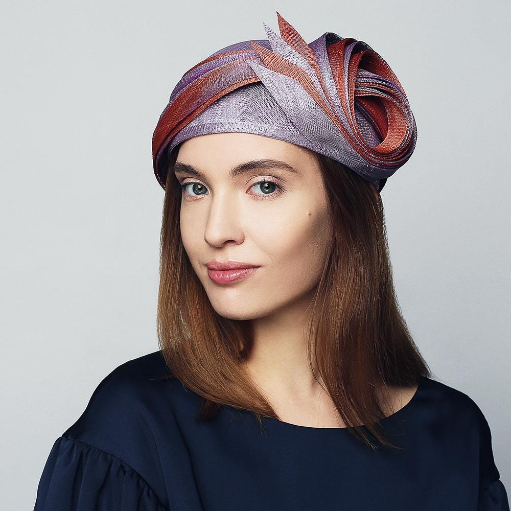 Creative Lavender&Orange Cloche Hat with a Bow Derby Church Headwear