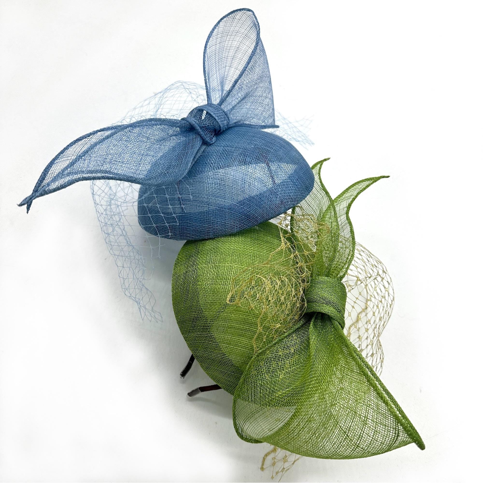 Dark Green Fascinator Hat with Bow & Veil Derby Wedding Tea Party Headwear