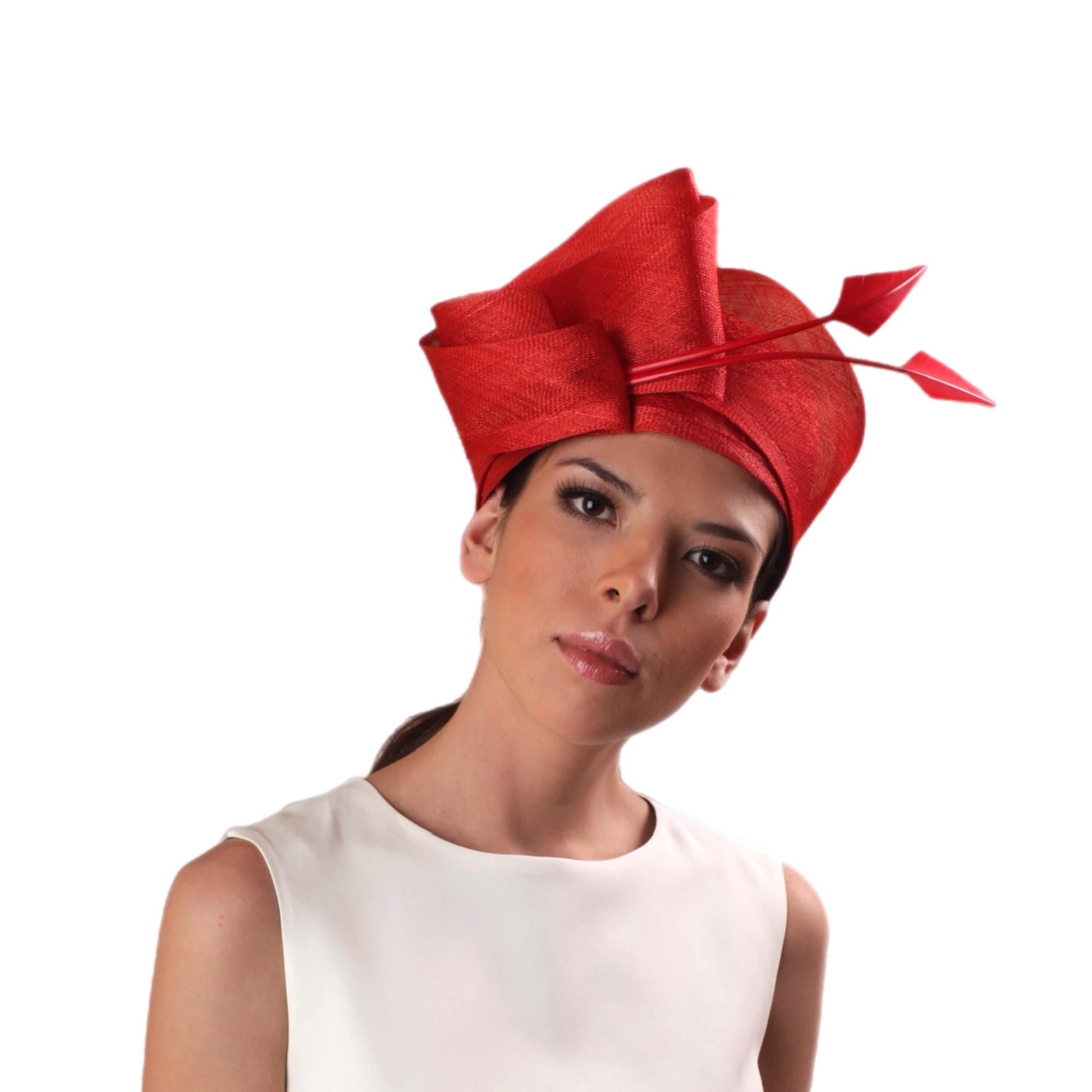 Eye-Catching Red Cloche Hat with Arrow Feathers Derby Wedding Headwear
