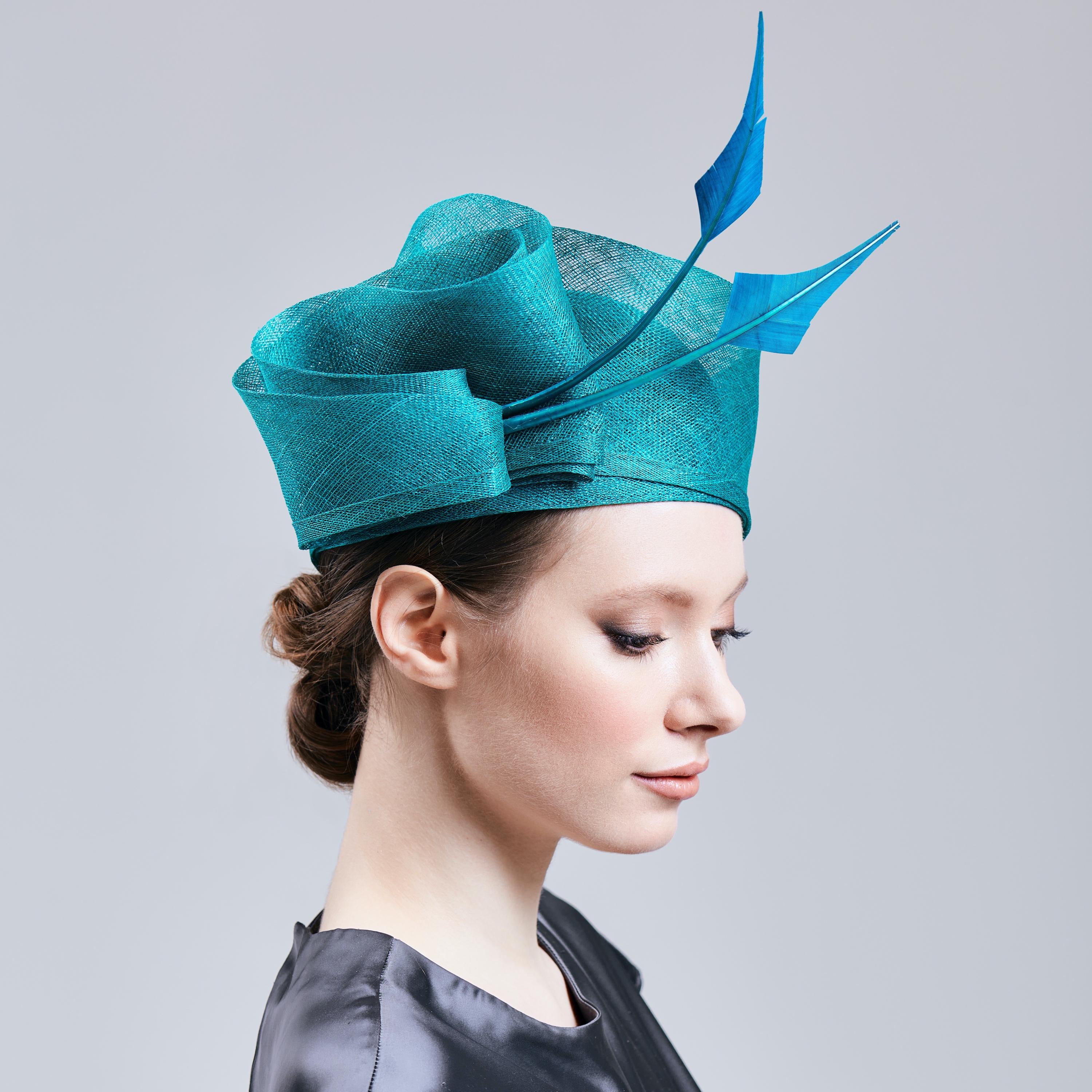 Cloche Hat with Arrow Feathers: Sinamay Derby Wedding Headwear