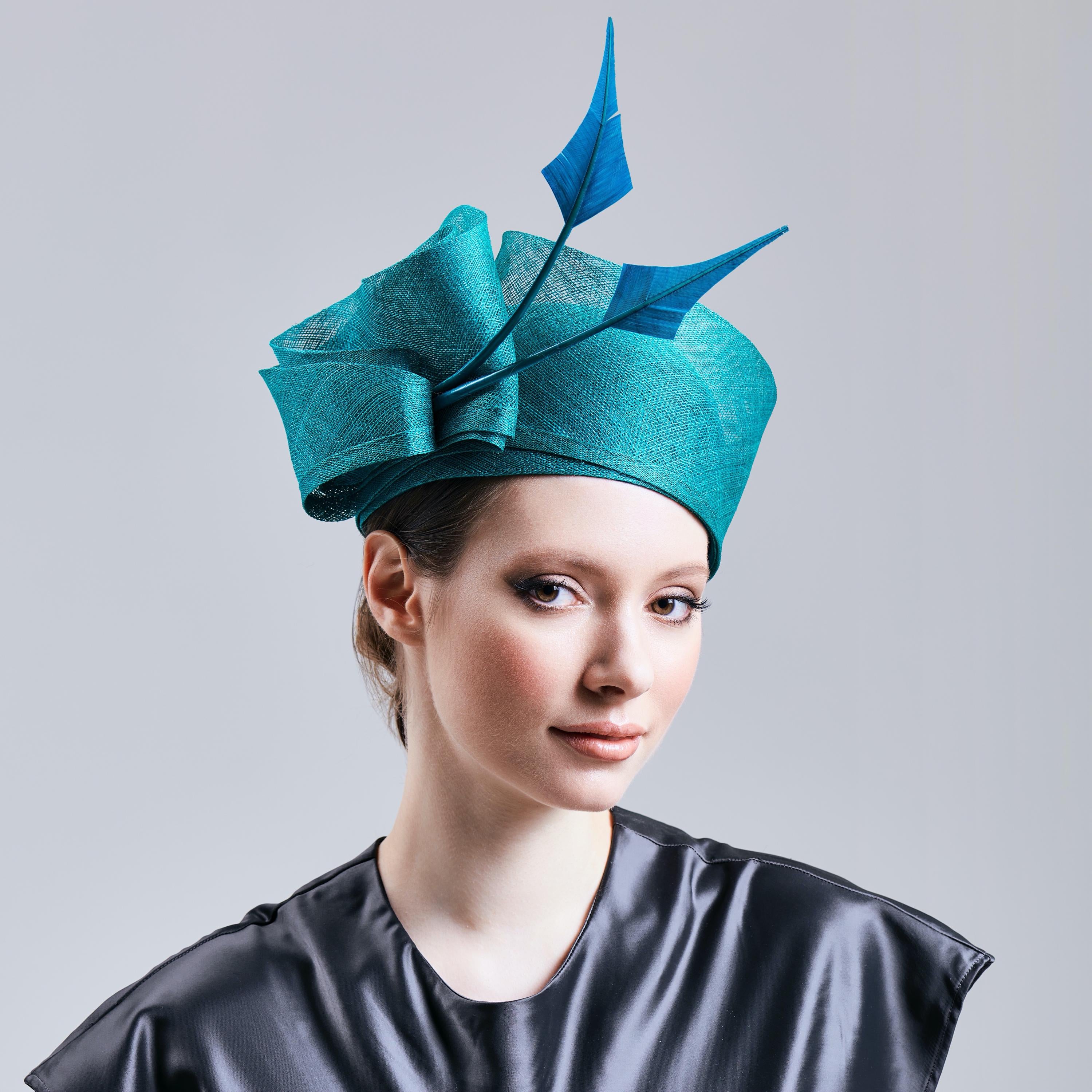 Cloche Hat with Arrow Feathers: Sinamay Derby Wedding Headwear