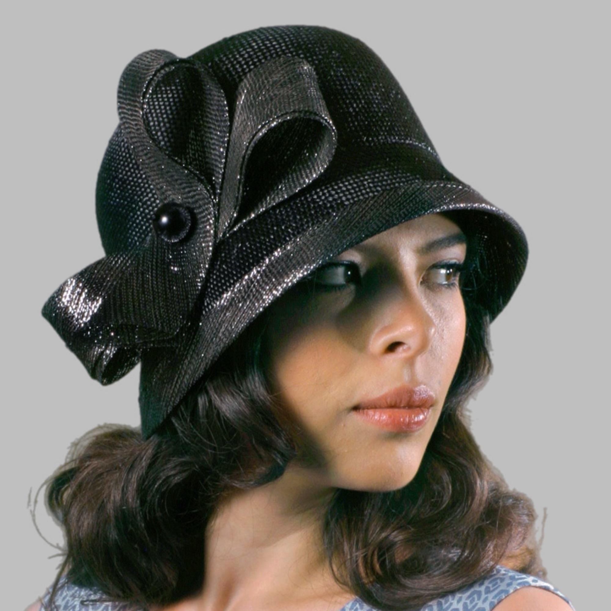 Elegant Black Cloche Hat of the Modern Shape Derby Church Headwear
