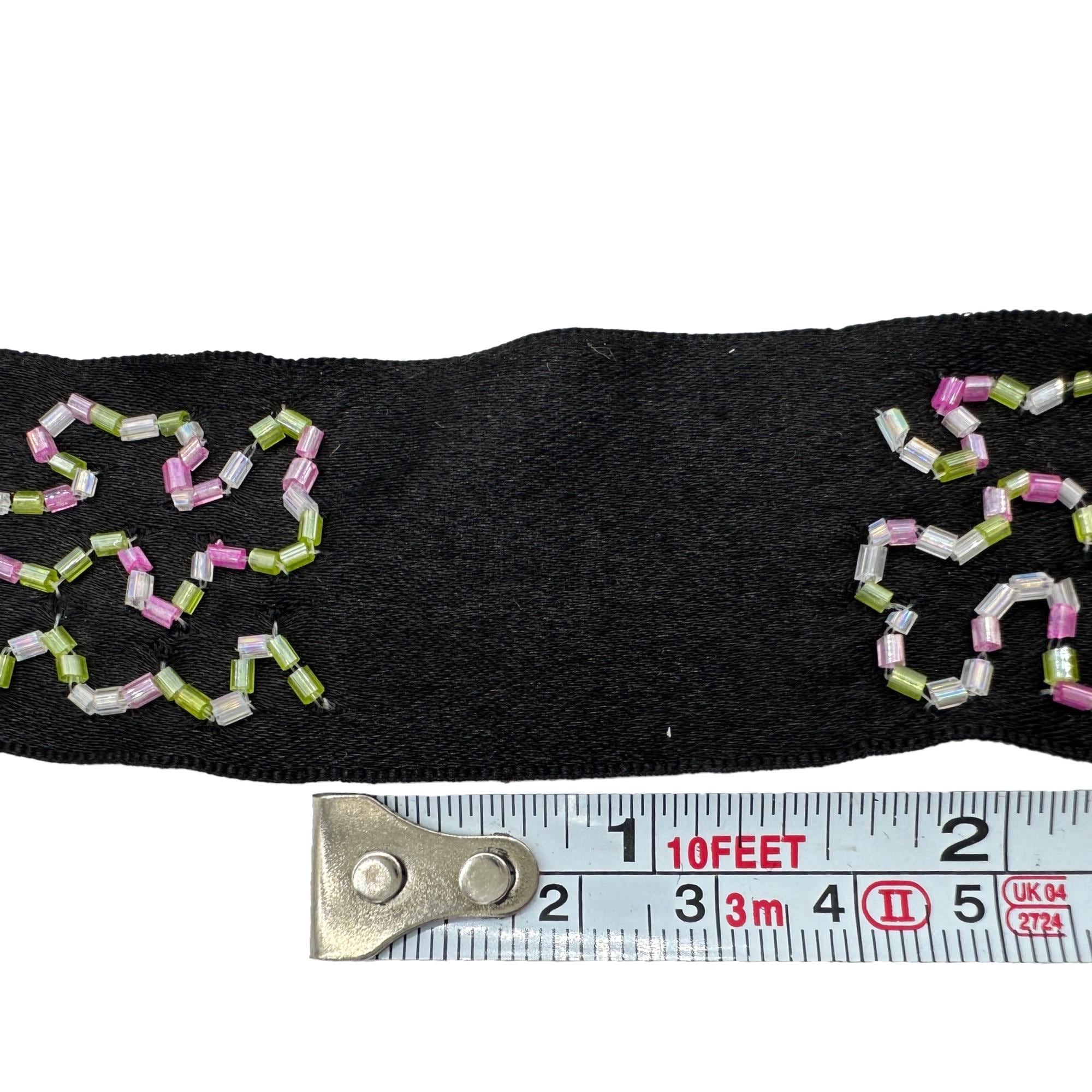 Antique Style Beaded Trim Black Ribbon with Bugle Beads Butterfly Millinery Historical Costume Supply