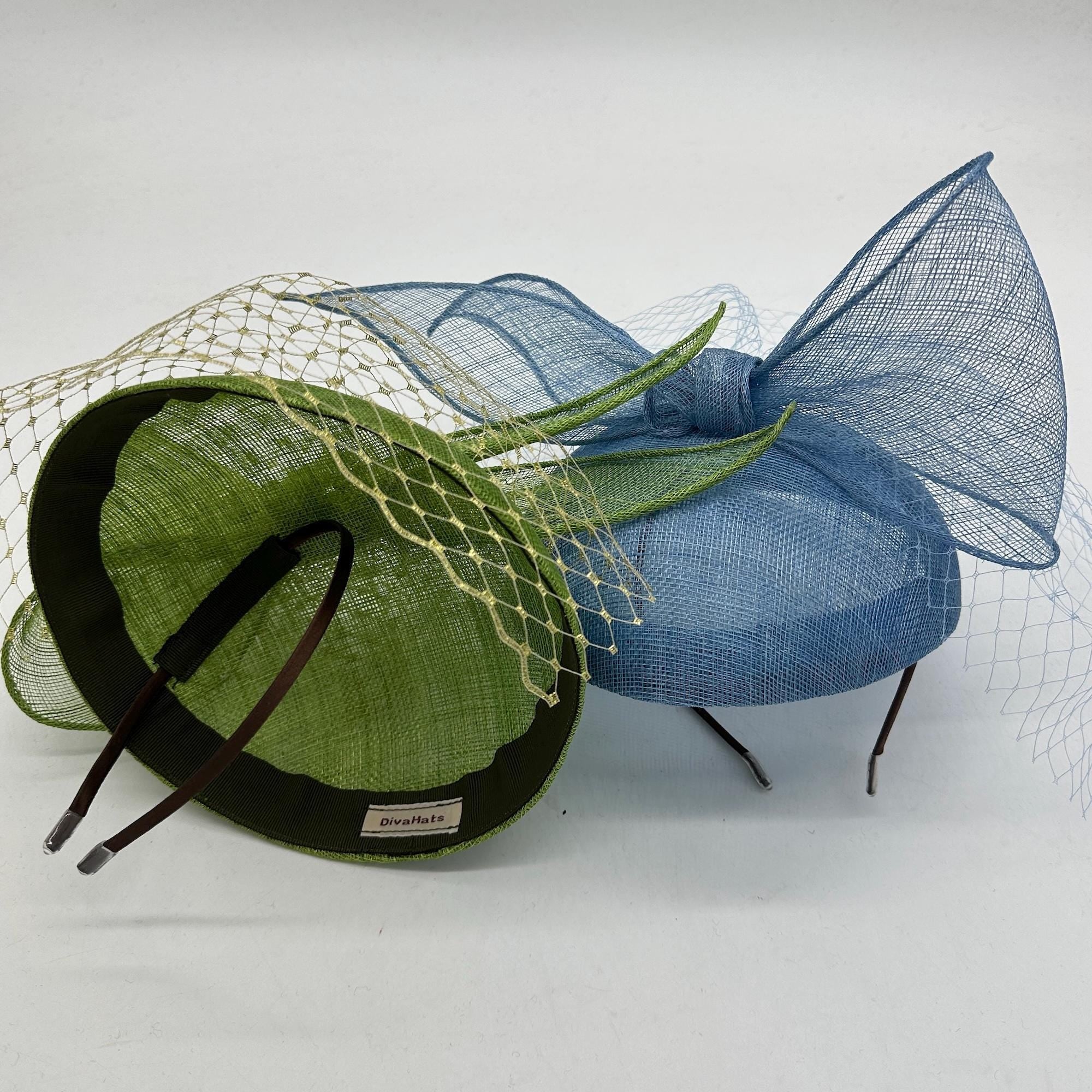 Green Fascinator Hat with Bow & Veil Derby Wedding Tea Party Headwear