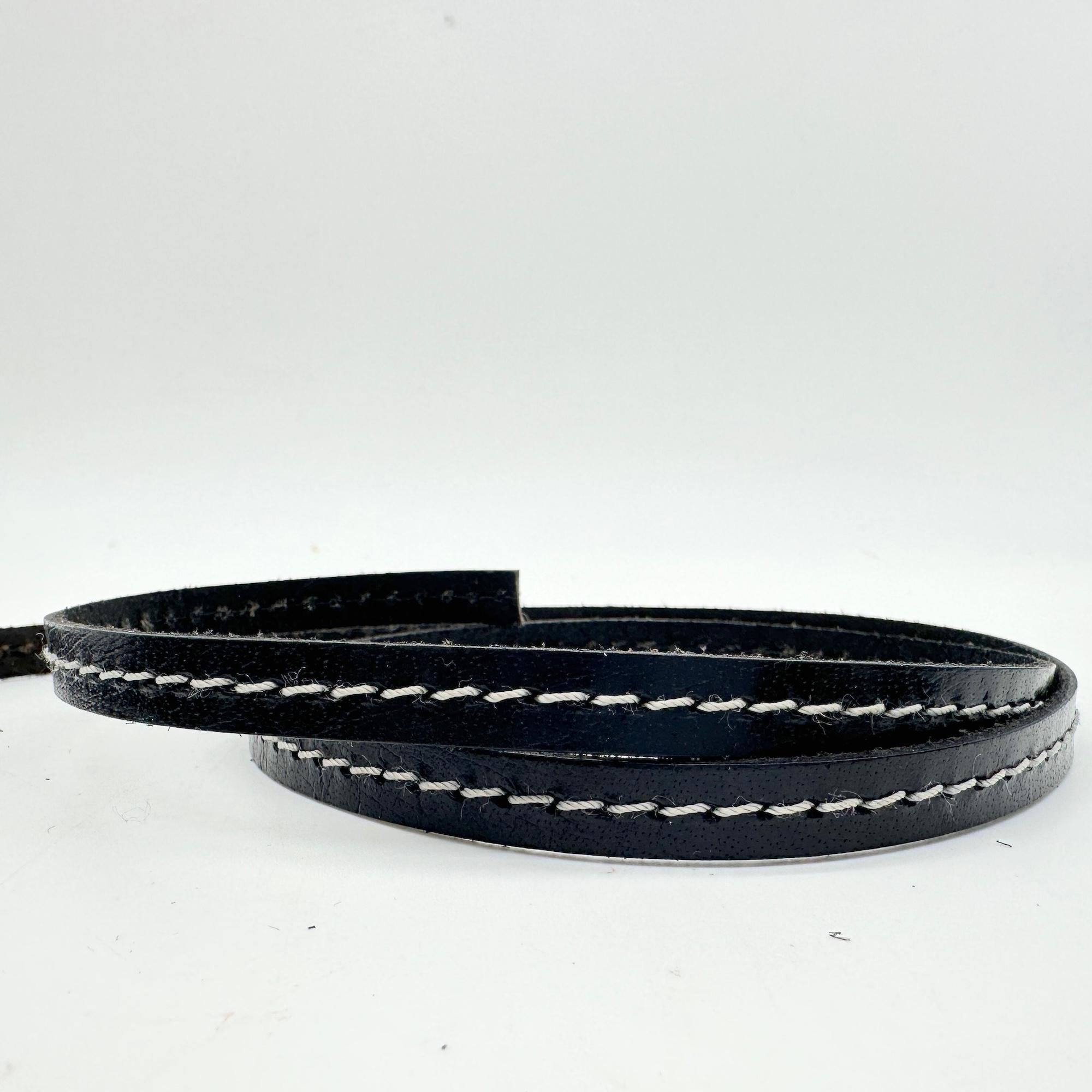 Eco Leather Hat Band Trim with Contrast Stitching, Black, 10 mm