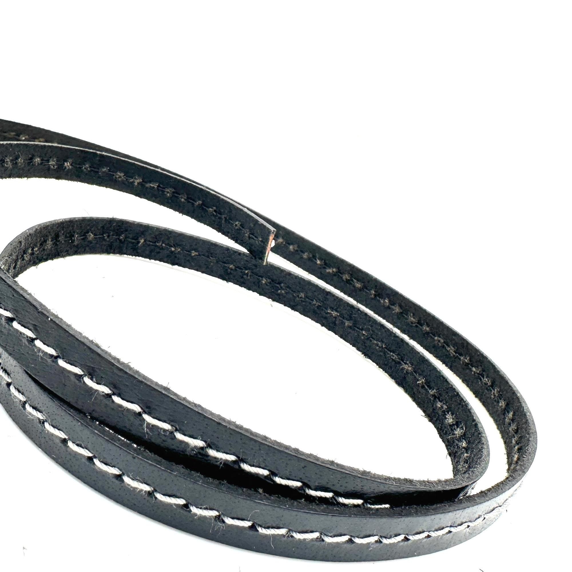 Eco Leather Hat Band Trim with Contrast Stitching, Black, 10 mm