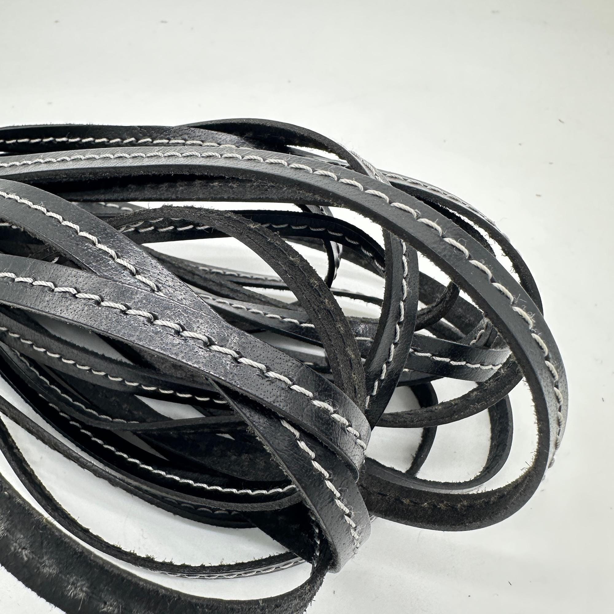 Eco Leather Hat Band Trim with Contrast Stitching, Black, 10 mm