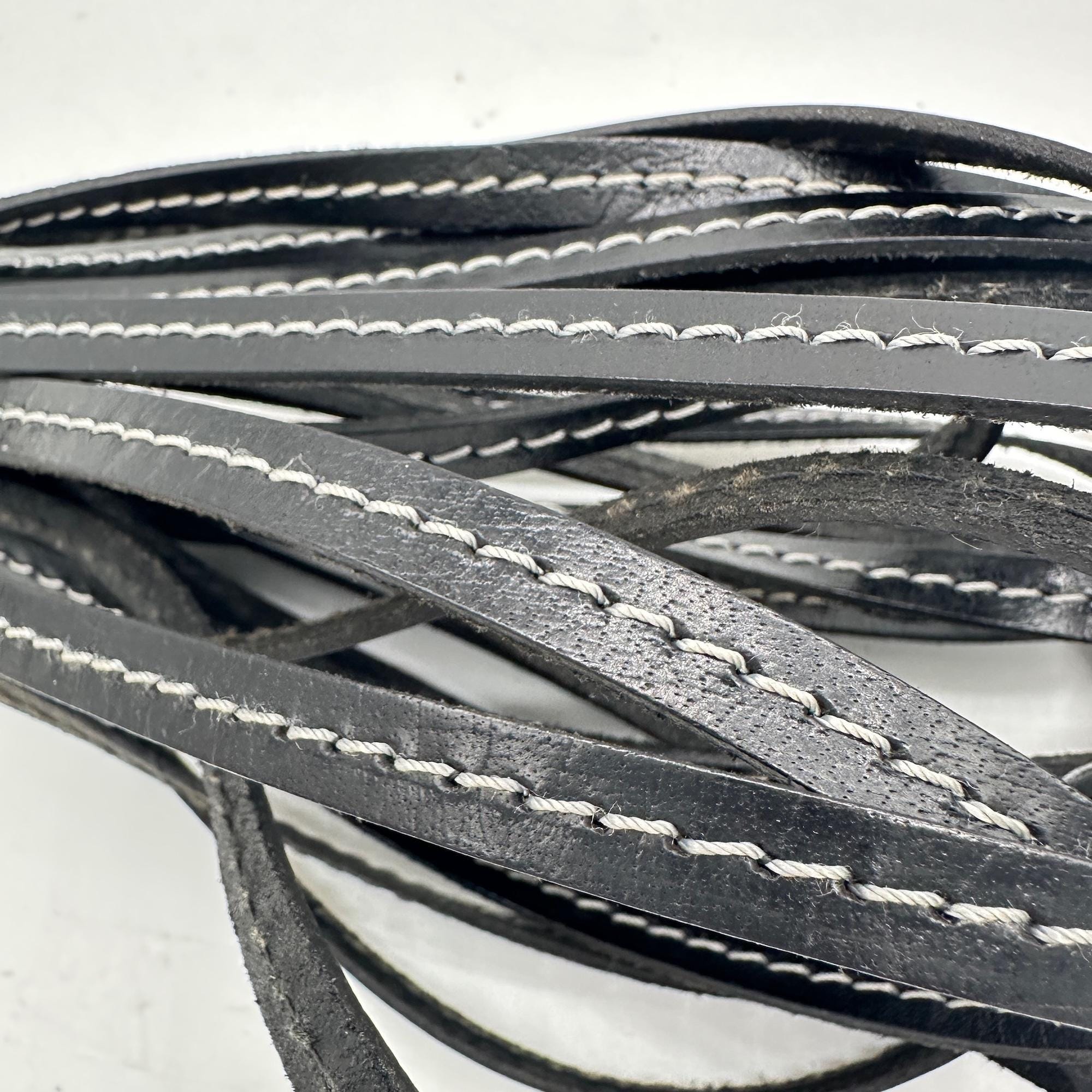 Eco Leather Hat Band Trim with Contrast Stitching, Black, 10 mm