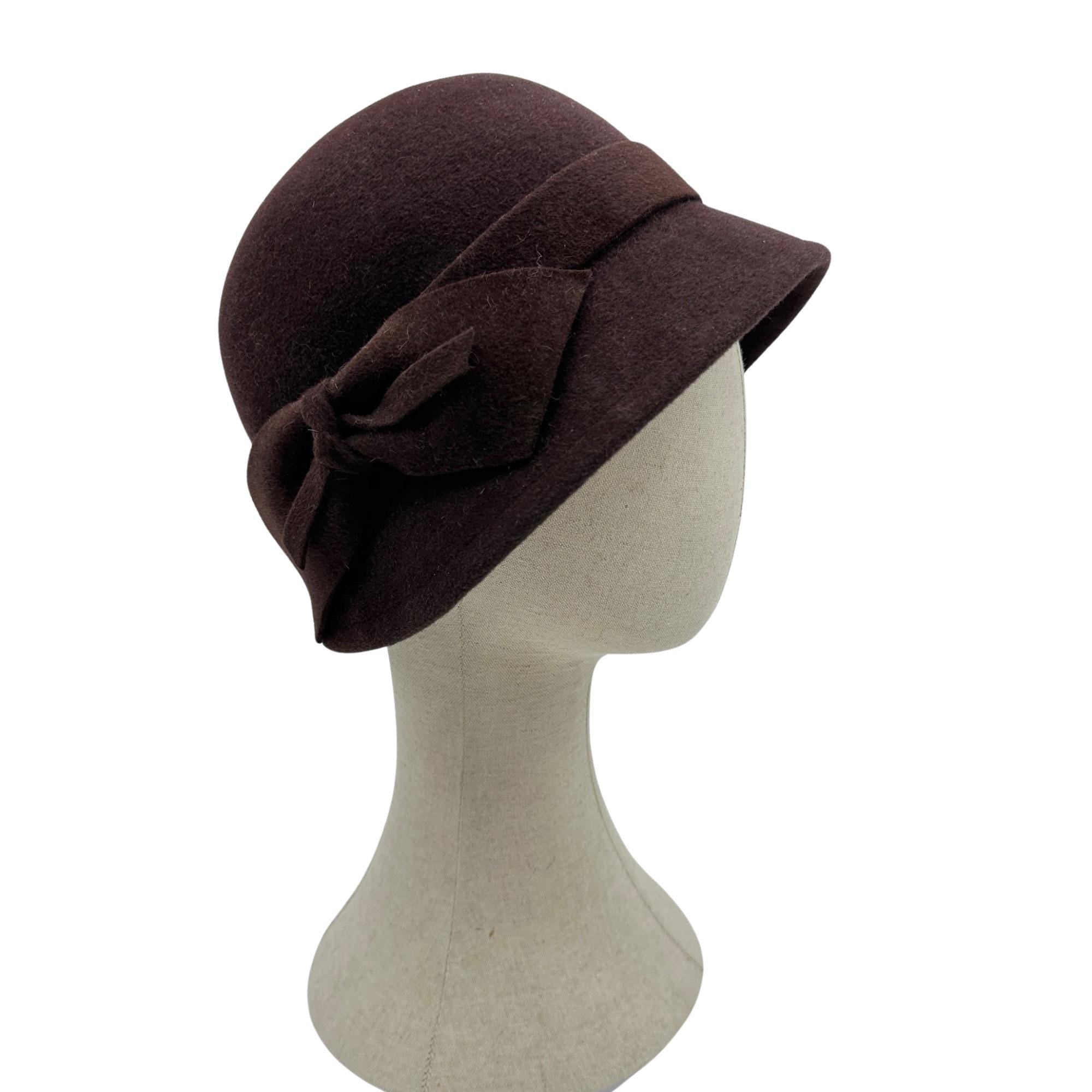 Fur Felt Cloche Hat with Bow Classic Winter Headwear