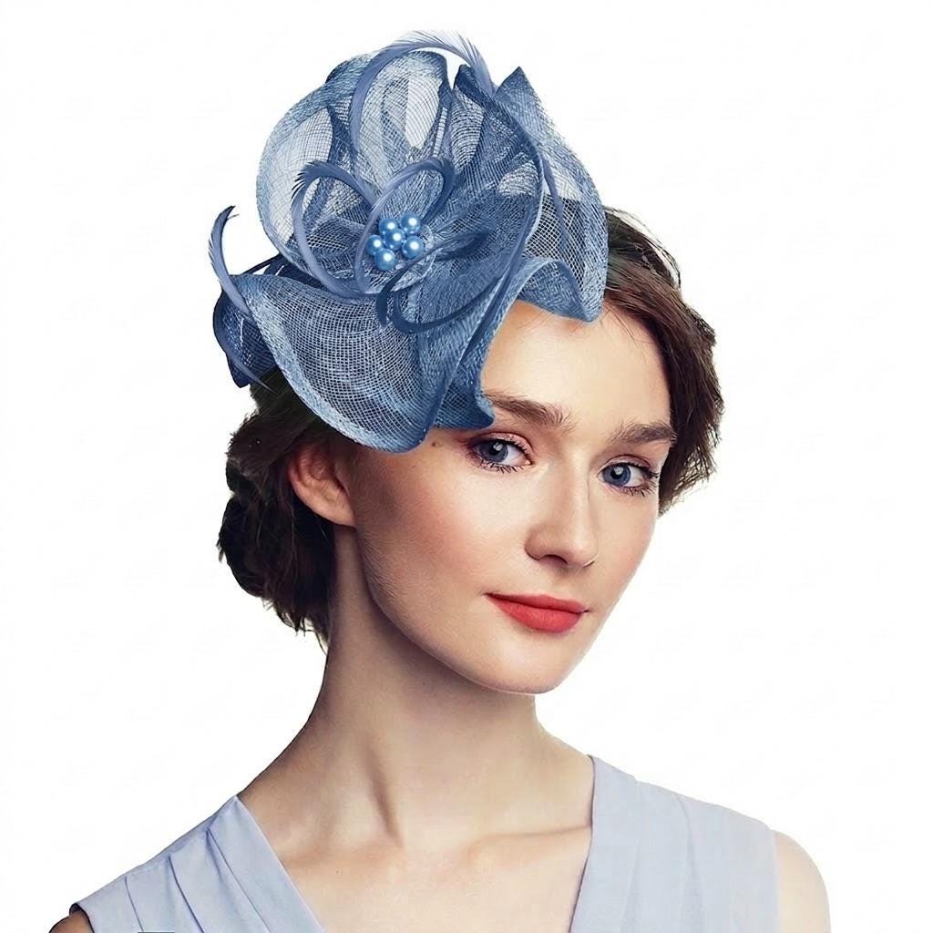Stylish Blue Fascinator Headband Derby Wedding Tea Party Hat