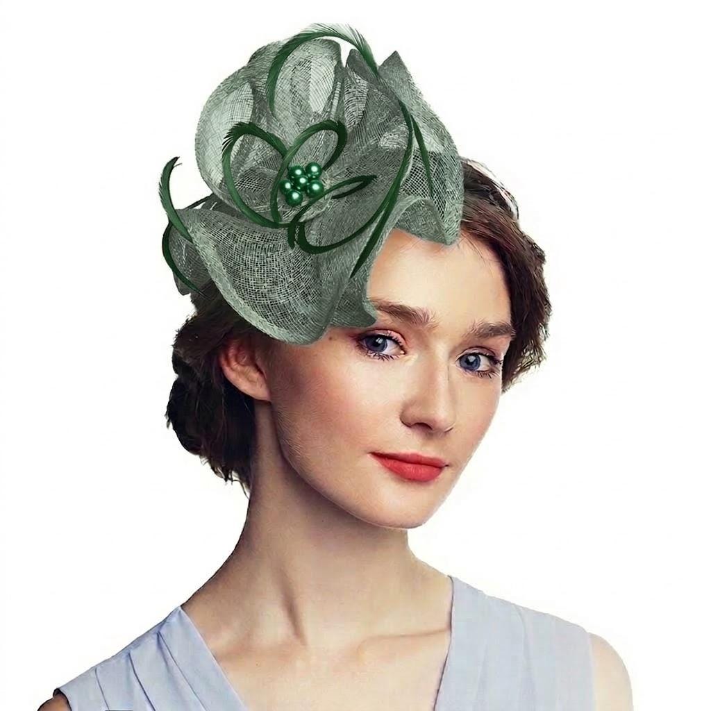 Green Fascinator Headband Derby Wedding Tea Party Hat