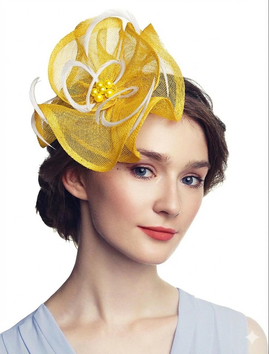 Yellow Fascinator Headband Derby Wedding Tea Party Hat