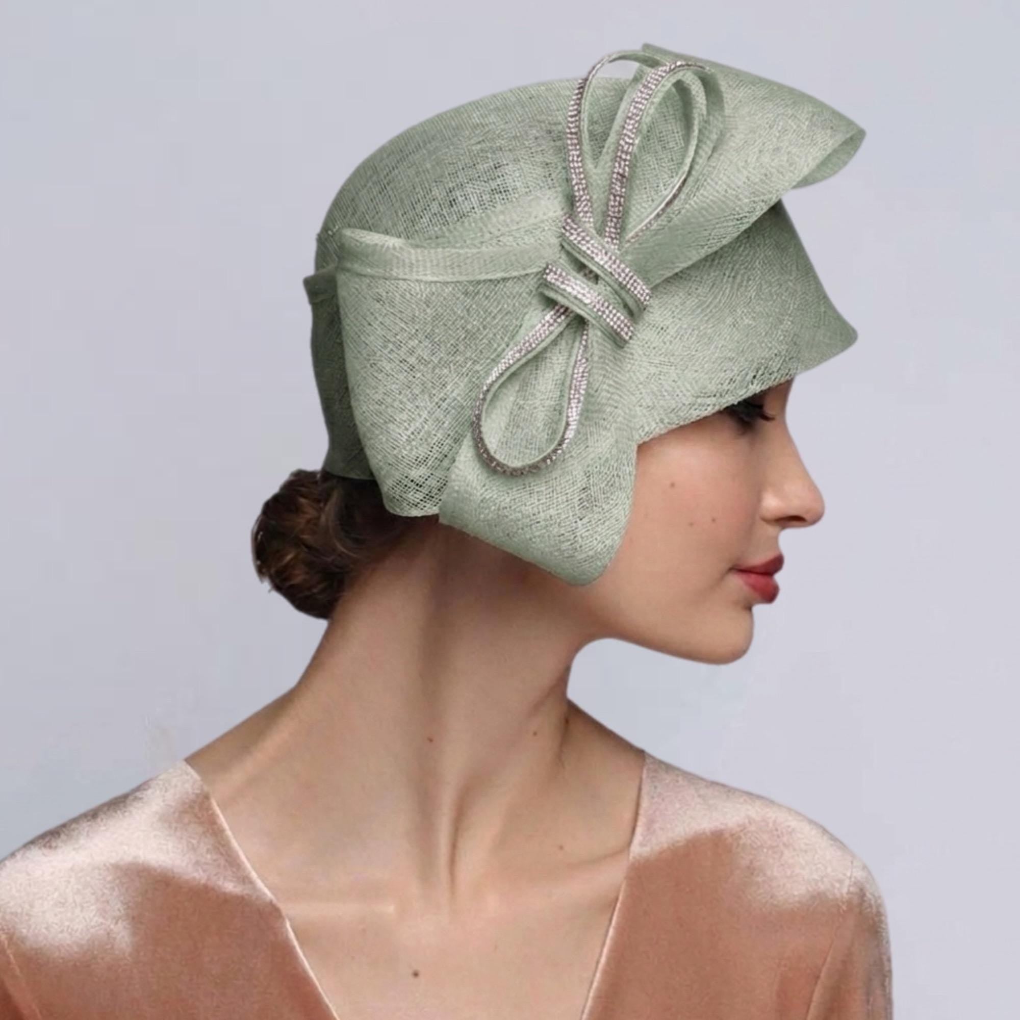 Paradise blue Derby Hat • Elegant Church Hat with Rhinestone Bow