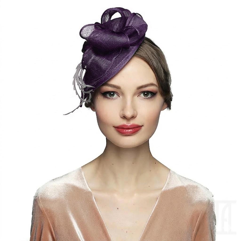 Elegant Fascinator Sculptural Purple Cocktail Hat for Kentucky Derby and Weddings
