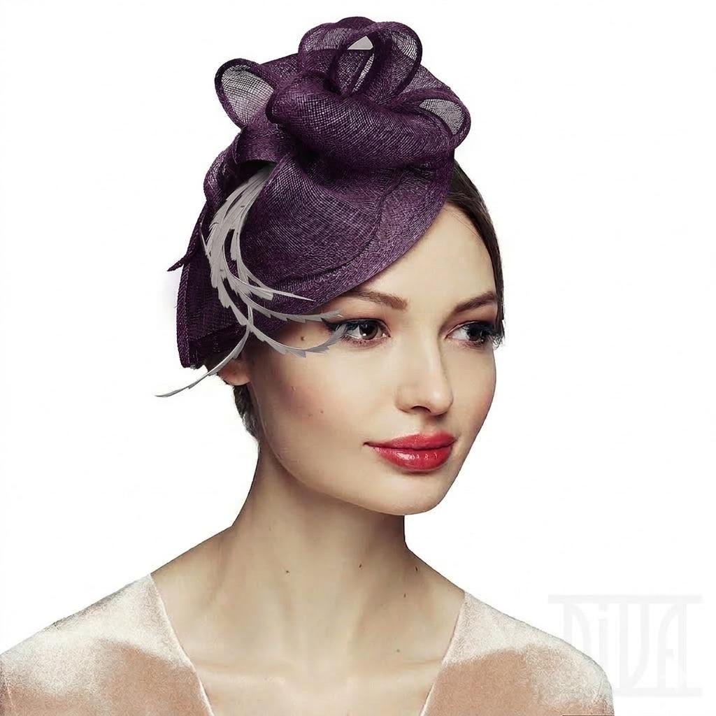 Elegant Fascinator Sculptural Purple Cocktail Hat for Kentucky Derby and Weddings